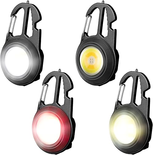 Treela 4 linternas LED COB de 7 modos de luz llavero de 500 lúmenes linterna de bolsillo brillante recargable con abridor de botellas llavero