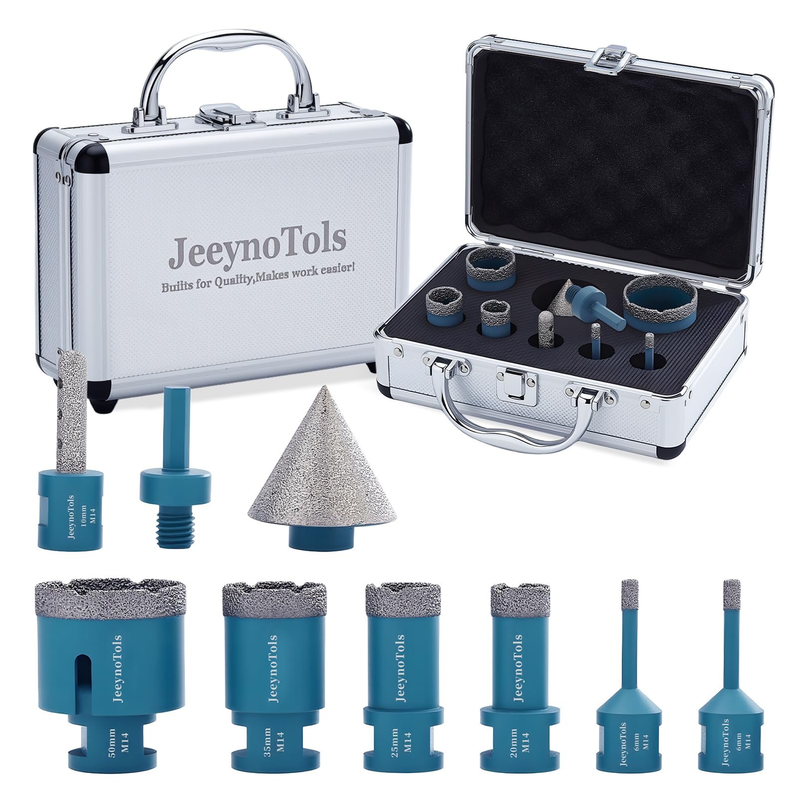 Juego de 9 brocas Diamond Core Drills, 6/6/20/25/35/50 mm y 10 mm Diamond Milling Bit y adaptador de triángulo de 50 mm, para azulejos de cerámica con