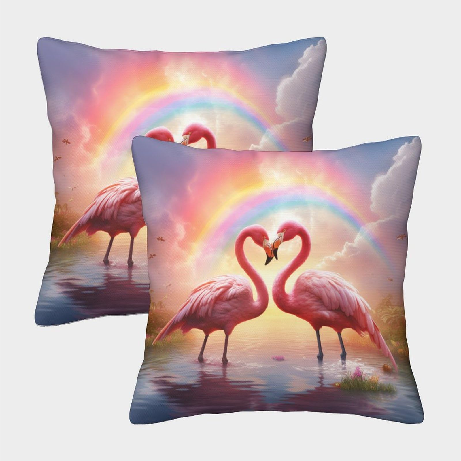 Zhuicheng Flamingos 3D Printed Throw Pillow Covers Pink Square Cushion Cover Decorative Super Soft Pack Of 2 For Home Couch Sofa Decorative, Gifts 45X45cm