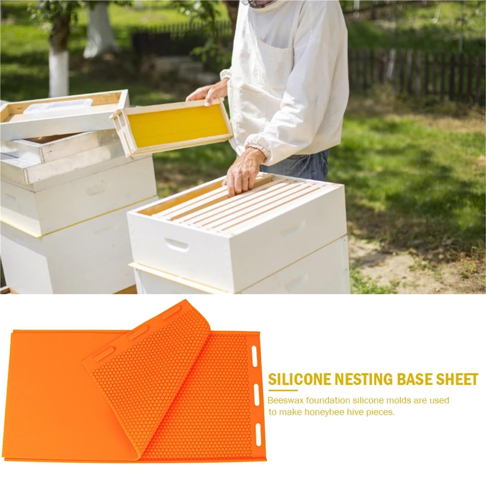 2 piezas de base de nido de cera de abejas de silicona suave, máquina de base de cera de abejas reutilizable, equipo práctico de apicultura(Blauw)