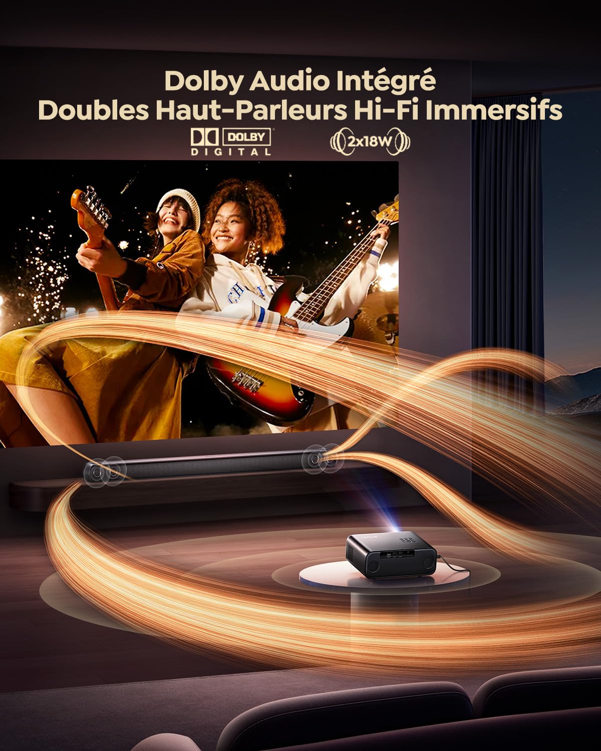 Vidéoprojecteur 4K【Netflix Inclus/Dolby】 1500 ANSI Projecteur Vidéo 4K Auto Focus/Keystone WiFi Bluetooth FHD 1080P, HDR10, Smart Rétroprojecteur Portable WiFi6 Extérieur Zoom50% Cadeau/Home Cinéma