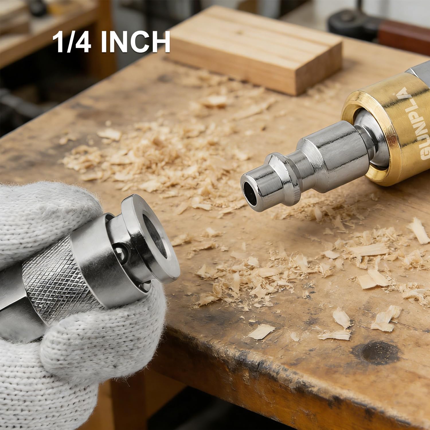 6-Piece 1/4" Swivel Air Plugs, Featuring 360° Swivel Function and Premium Gold Finish on Steel, 1/4-Inch NPT Male Threads (18 TPI) Air Hose Fittings