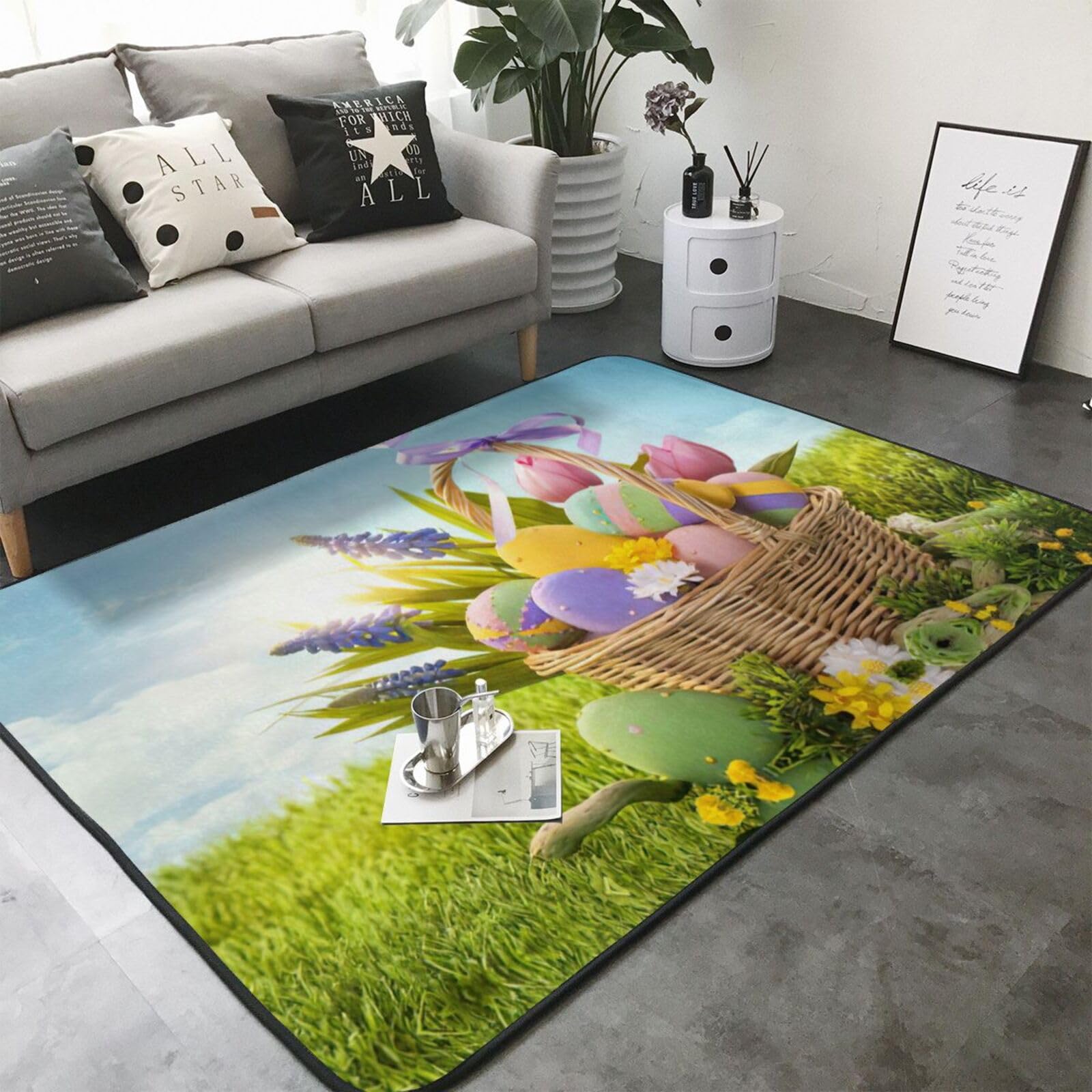 OdDdot Alfombra antideslizante con estampado de huevos de Pascua para yoga, decoración del hogar, sala de estar, dormitorio, 203 x 148 cm