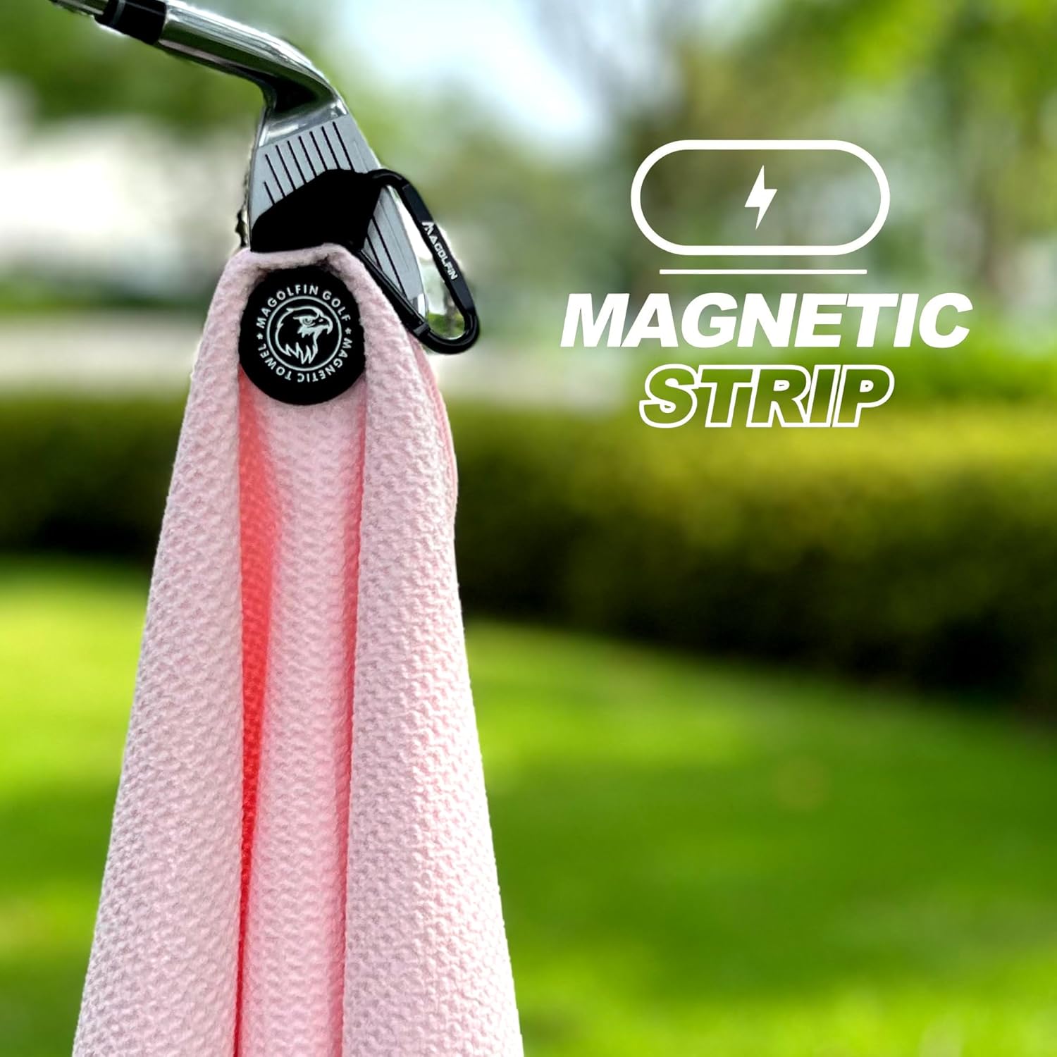 Magnetic Golf Towel with Clip, Microfiber Waffle Design - Industrial Strength Magnet for Strong Hold to Golf Bags, Carts & Clubs - Pink - Image 3