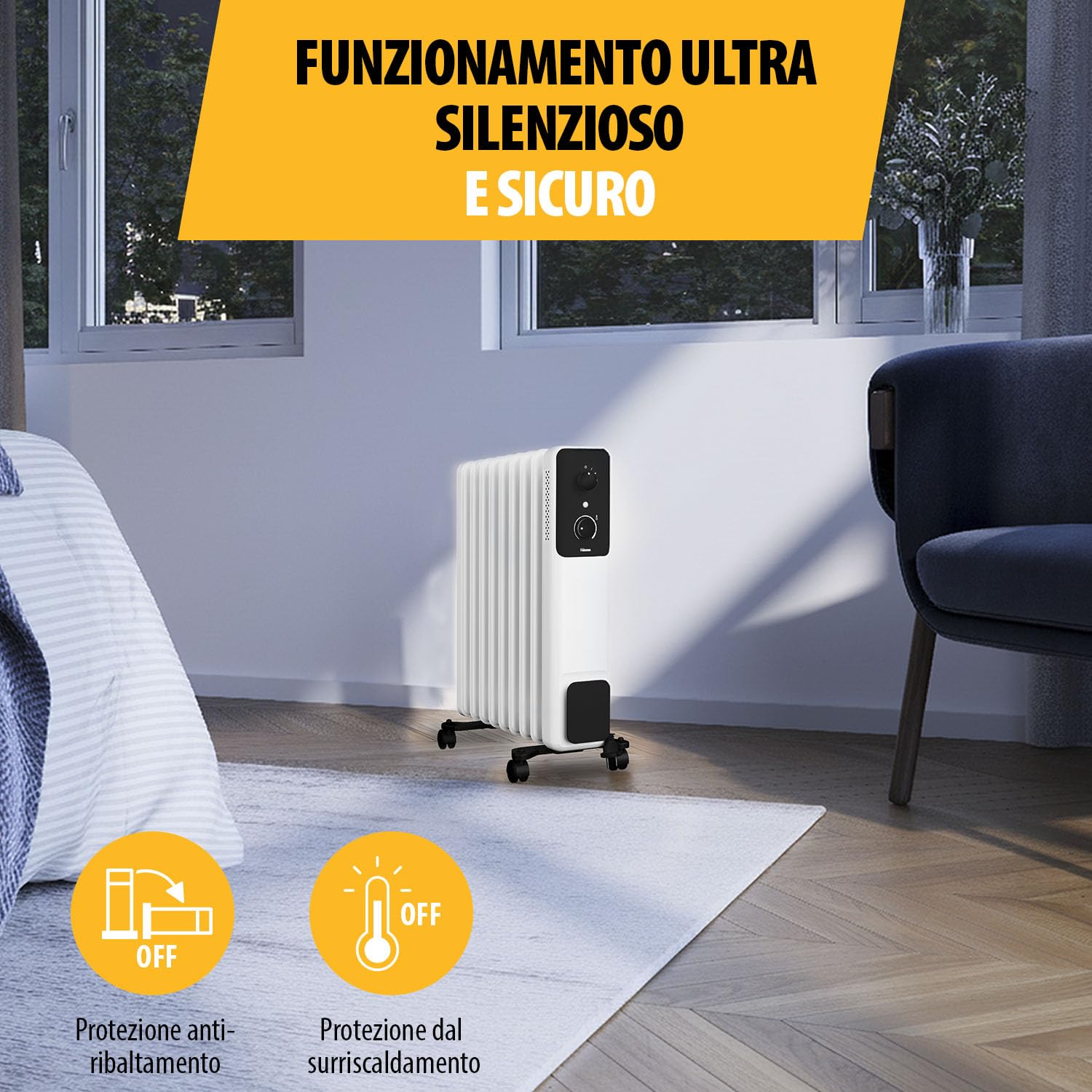 Tristar Radiatore ad Olio - 9 Alette - 2000 W - 3 Livelli di Potenza - Termostato Regolabile - Protezione Anti-surriscaldamento e Anti-ribaltamento - Silenzioso e Facile da Spostare KA-5379