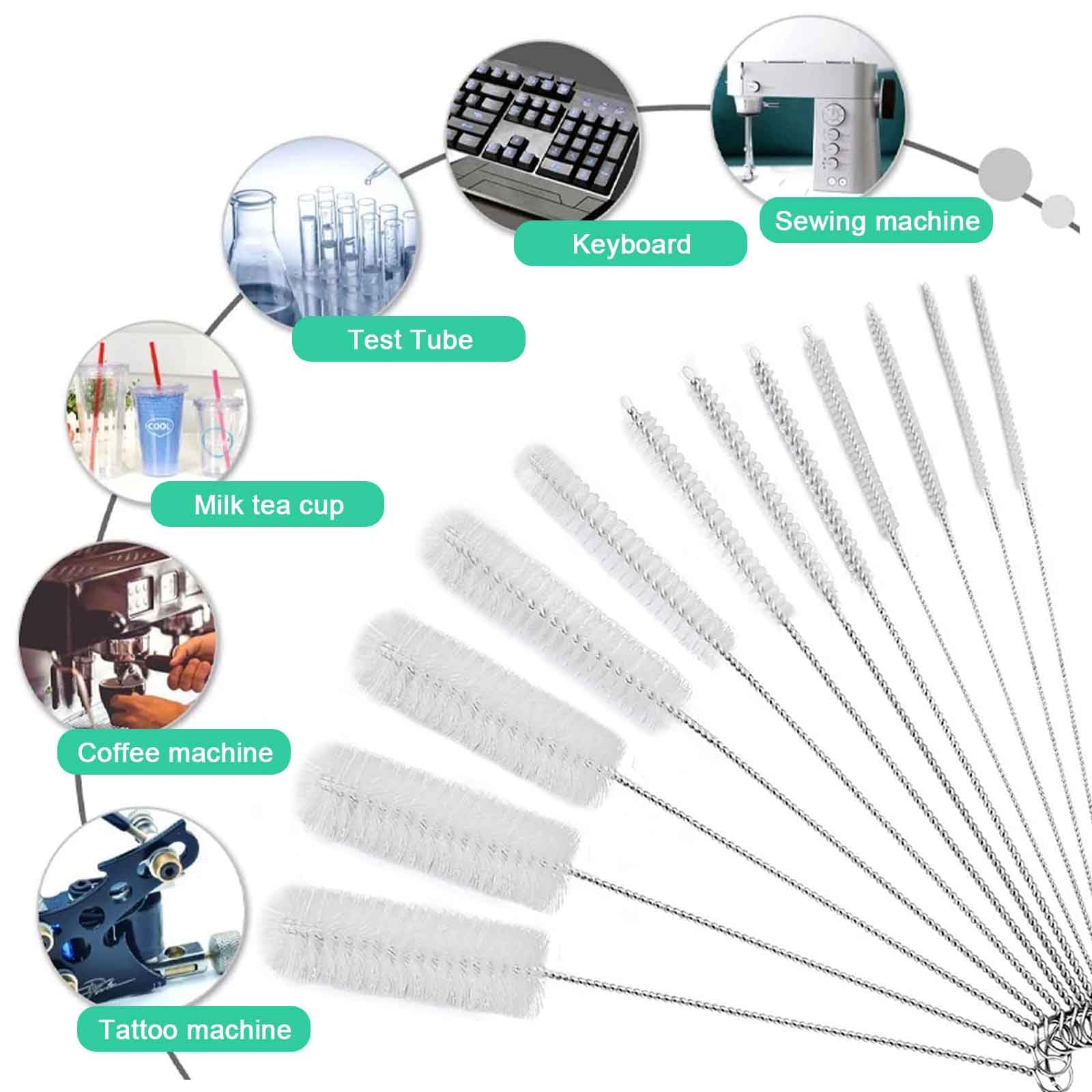 Lot De 12 Brosses De Nettoyage Pour Pailles Et Tubes | 21 Cm | 6 Diamètres Différents (4 à 16 Mm) | Acier Inoxydable Et Nylon