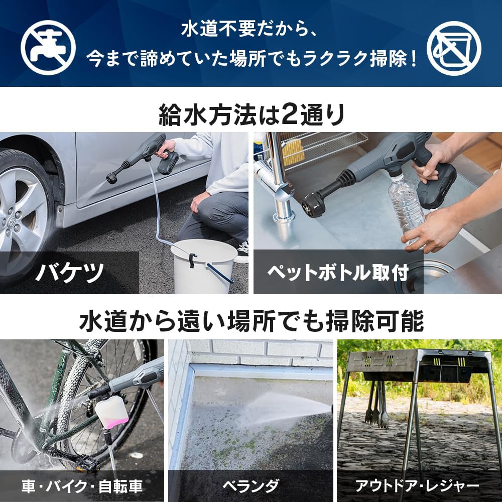 Amazon | 充電式ハンディーウォッシャー 水道より高圧で洗浄(非高圧  