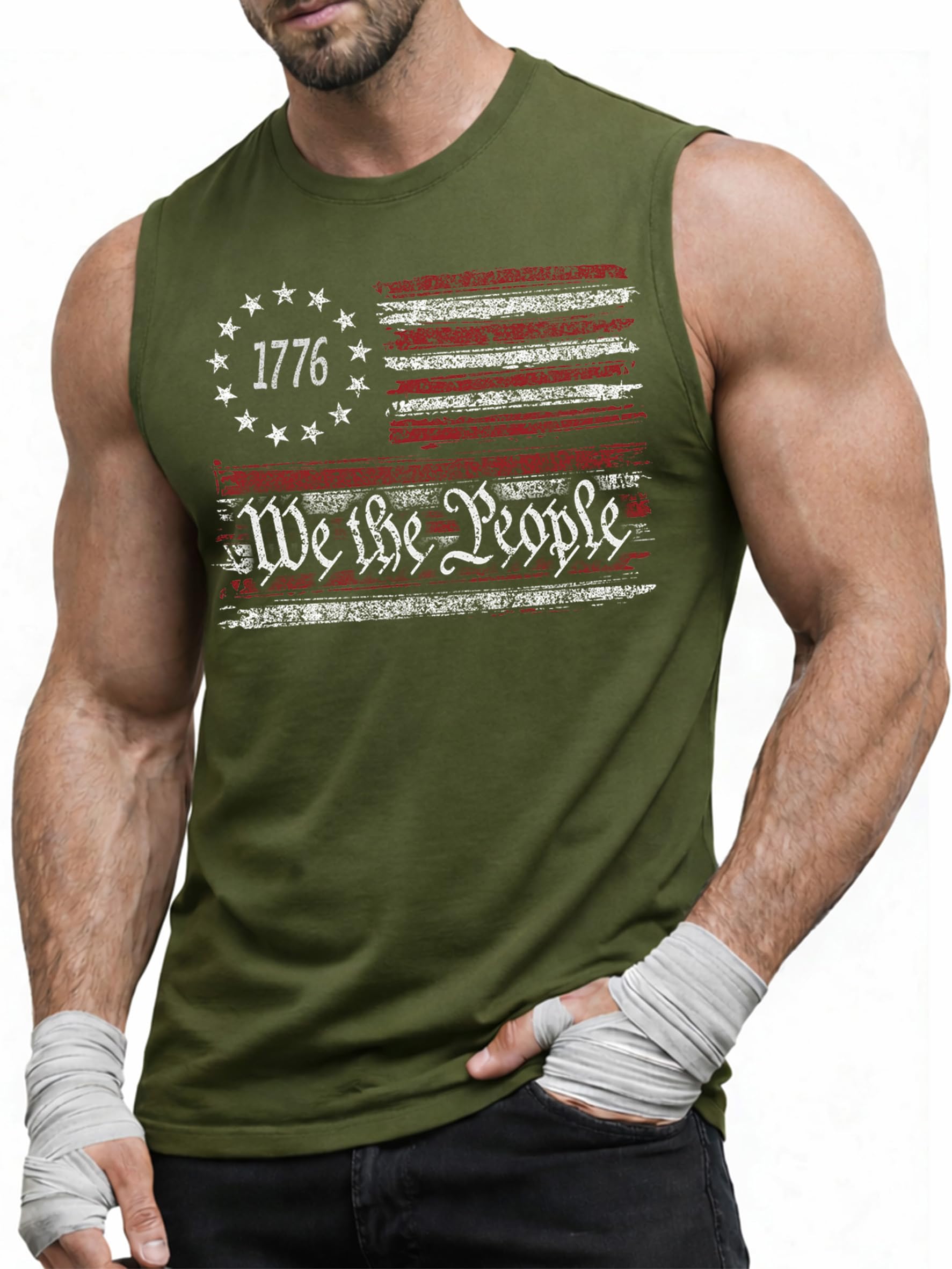 Heralady 4th of July Shirts Mens Muscle Tank Top 1776 Sleeveless Graphic Gym Workout American Flag Shirt