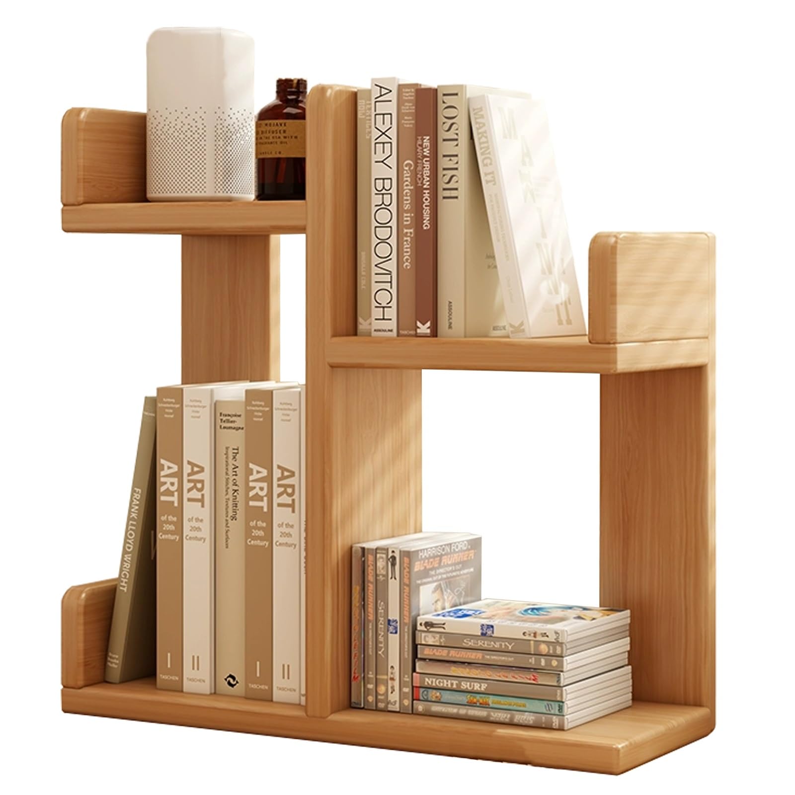 Étagère de bureau à 2 niveaux pour optimiser un petit espace encombré avec du pin massif beige