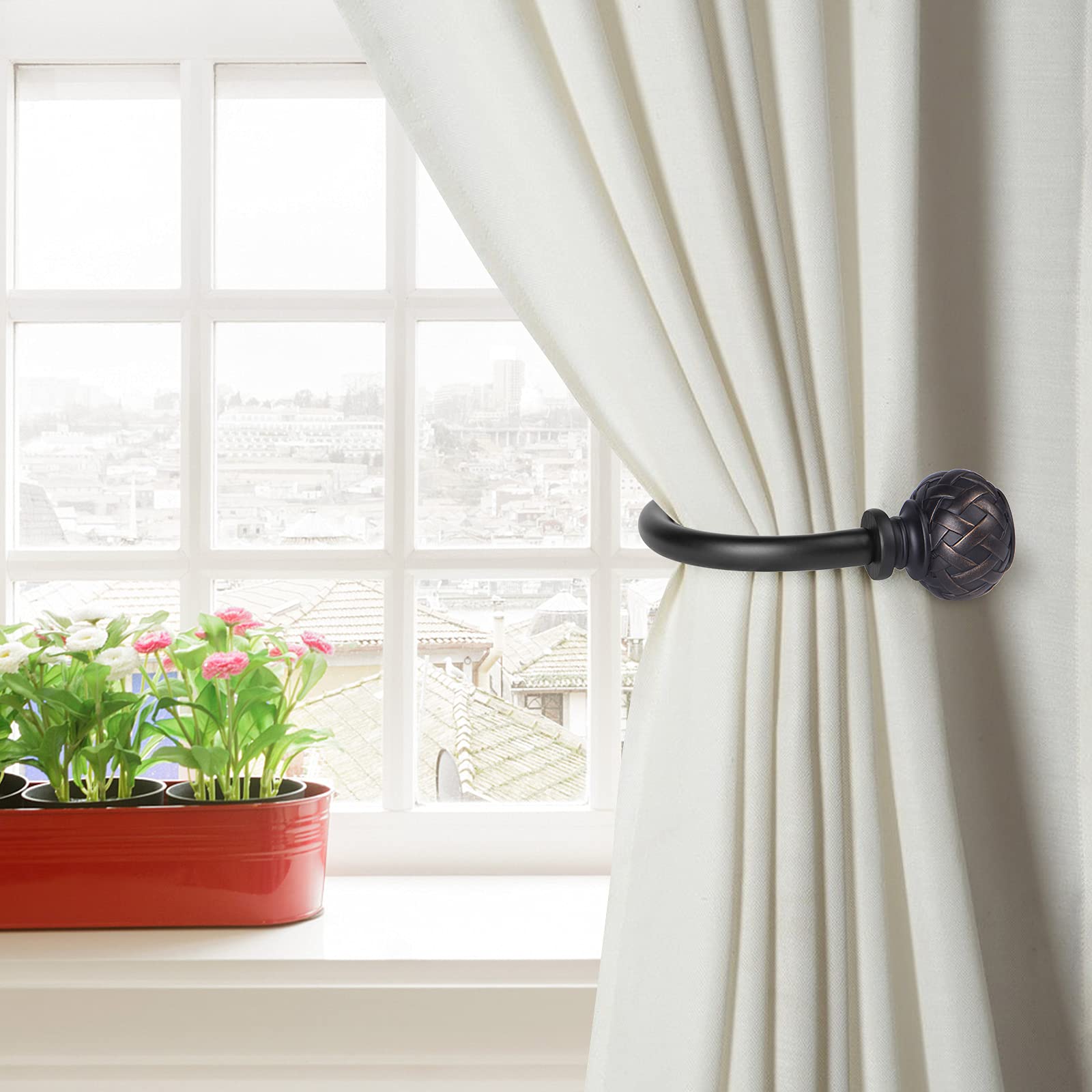 XxinXrongMetal Curtain Holdbacks, 2 Pcs Curtain Drapery Holdbacks, Curtain Tieback Hooks, Wall Mounted Window Curtain Holder Hooks, Drapery Holdbacks For Fixed Curtain Or Hanging Items (black