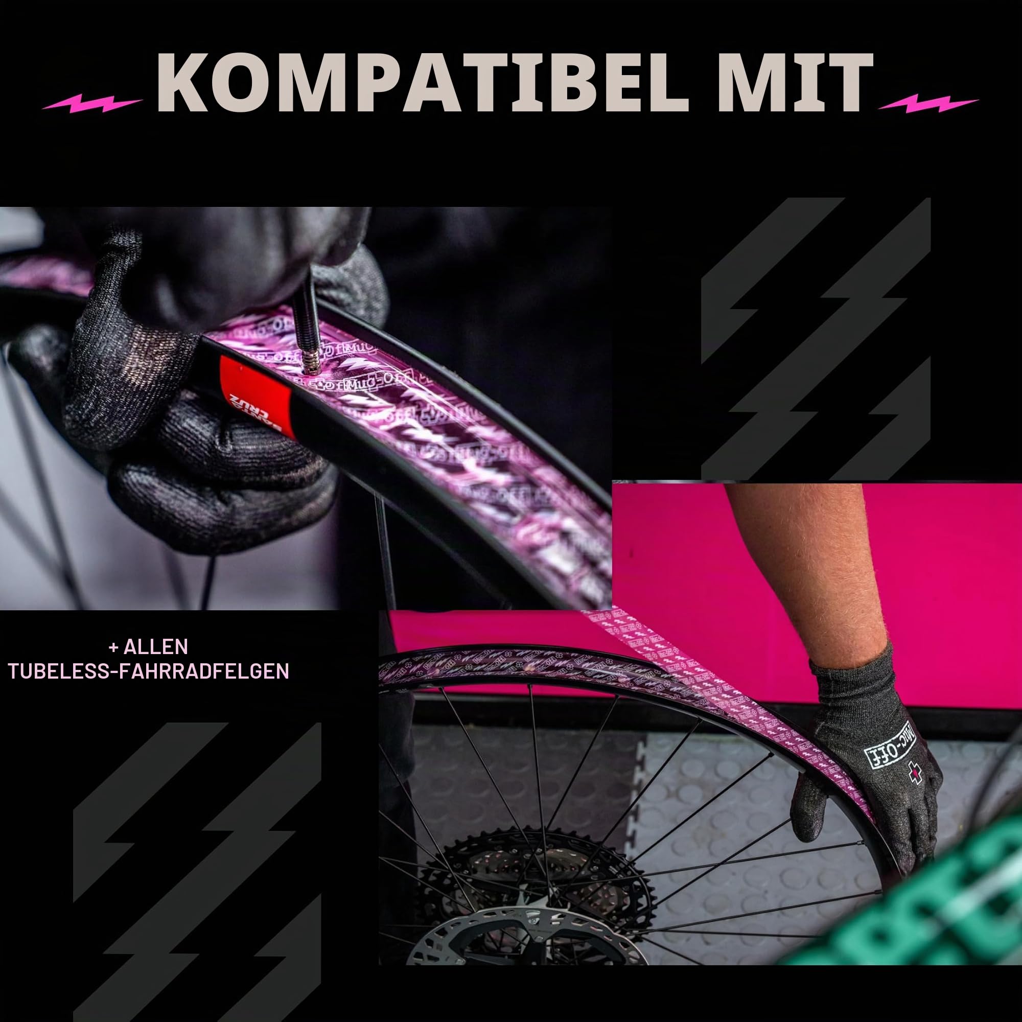 Muc Off Tubeless Felgenband, 30 mm - Druckempfindliches Felgenband für Schlauchlose Fahrradreifen - 10-Meter-Rolle mit 4 Dichtungsflicken