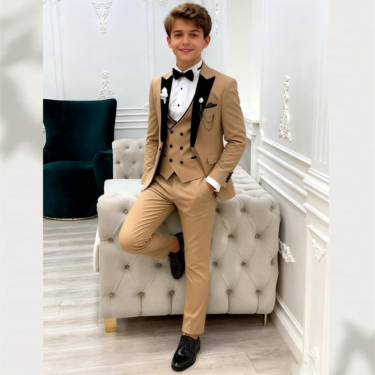 SAROULU Formal Suit for Boys, 3 Pieces Slim Fit Boys Suit, Kids Boy's Tuxedo First Class Boy Outfit - Image 5