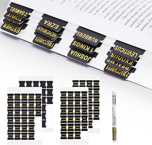 Mazubless Pestañas de la Biblia de lámina dorada, diseño negro elegante, 100 unidades para hombres y mujeres, pestañas de la Biblia católica fáciles