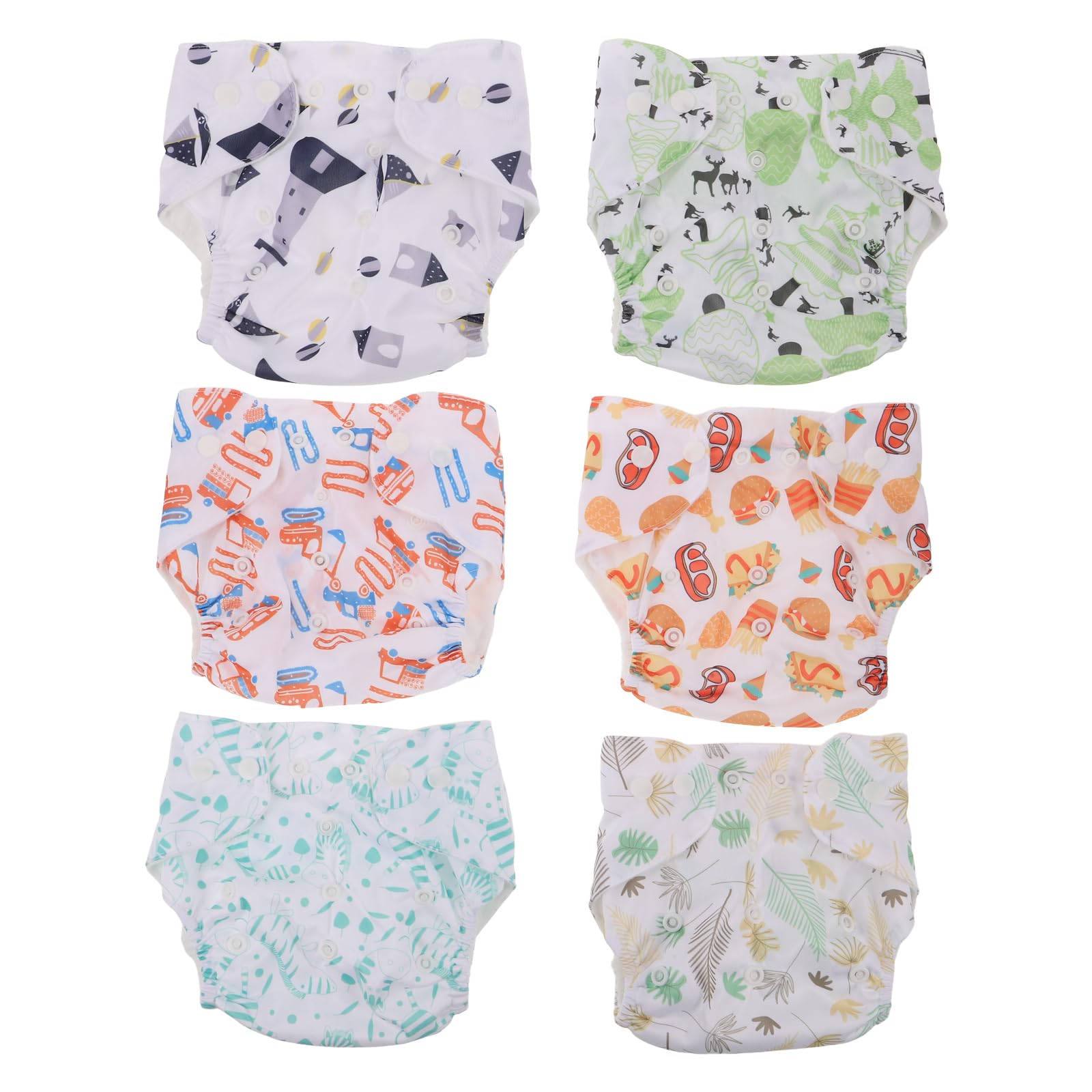 Pantalones de Pañal Lavables para Ñiño Recién Nacido con Cierre a Presión, 6 Estampados Variados, 6 Almohadillas Absorbentes Reutilizables, Ropa Interior y Transpirable