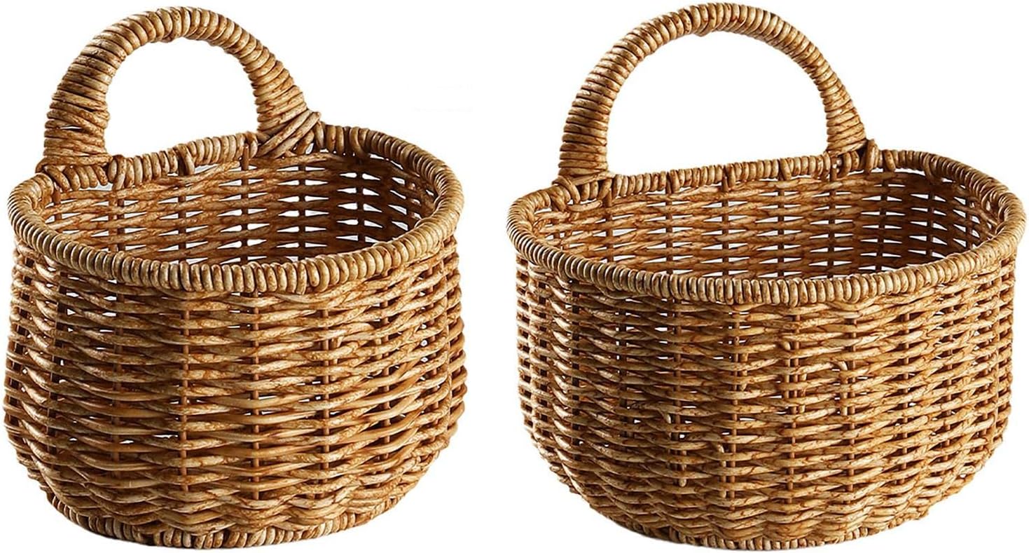 2 PCS Plant Basket, Hangings Basket, Wall Mounted Woven Hangings Basket