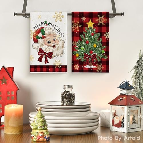 Miniatura 2 de Artoid Mode Juego de 2 toallas de cocina con árbol de Navidad de Papá Noel, 18 x 26 pulgadas, decoración diaria de invierno