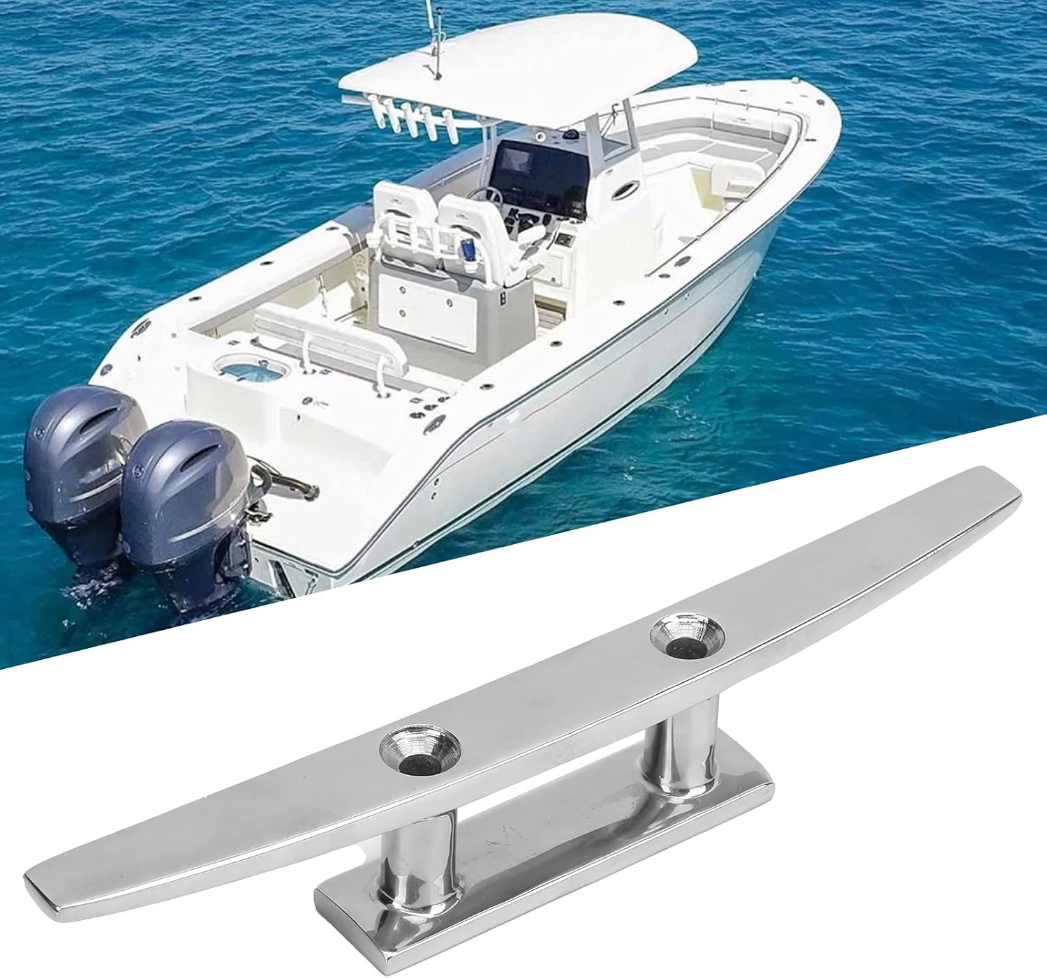 Akozon Dock Cleat, 10in Marine Boat Mooring Boat Cleat Dock Rope Cleat Open Base Stainless Steel Heavy Duty Boat Dock Cleats
