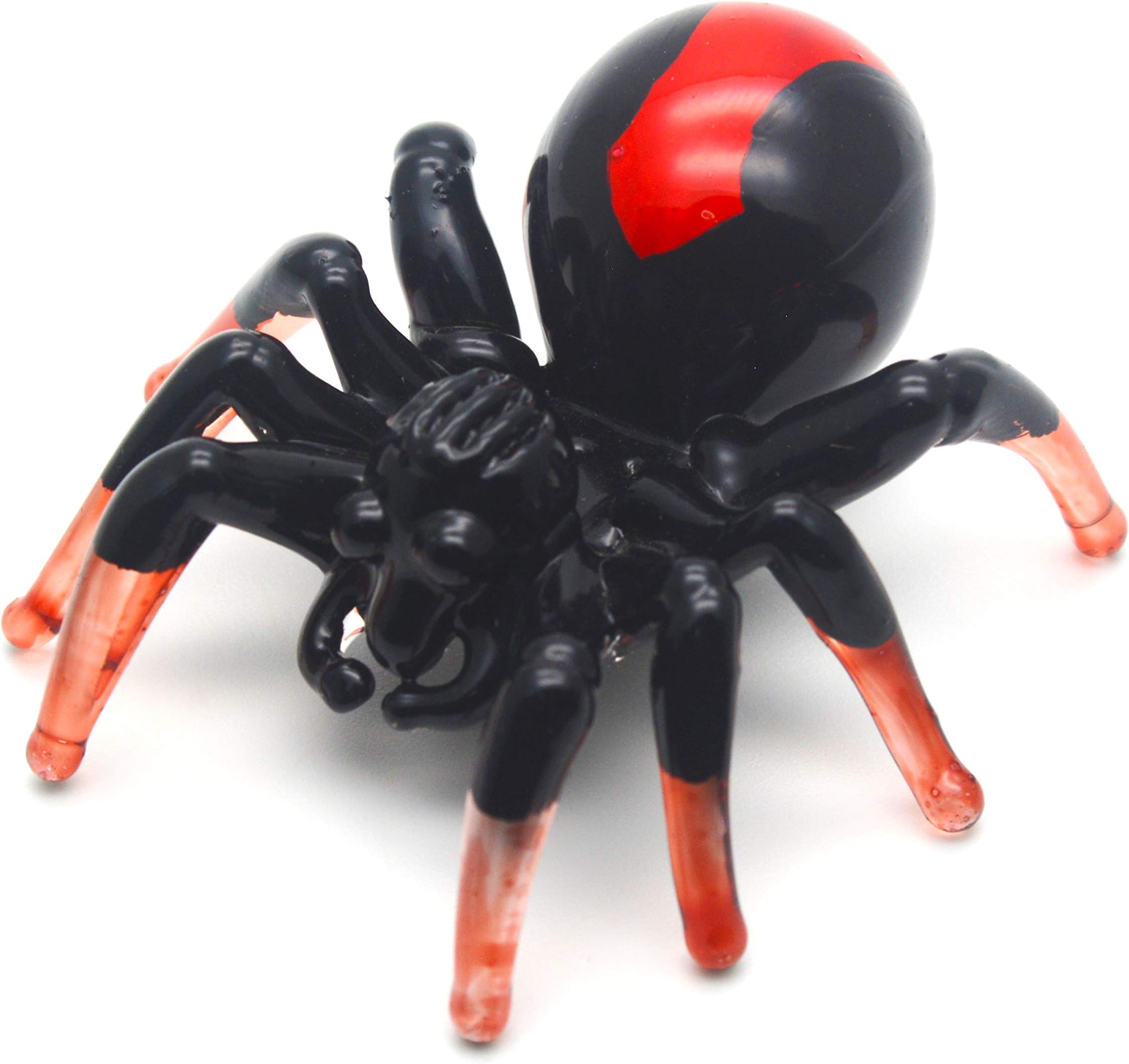 ChangThai DesignTiny 2¼" Long Black Widow Spider Figurine - Miniature Hand Blown Glass Latrodectus Arachnid Arthropod Insect Colorful Crystal Animal Decorative Collectible Figurines Décor Gifts