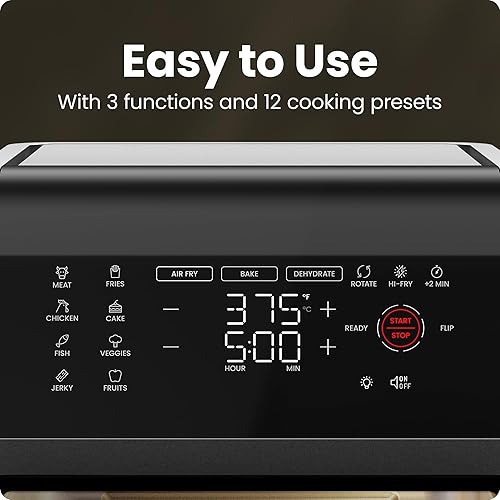 Miniatura 5 de Chefman Horno freidora de aire 6 en 1 de 12 cuartos de galón con temporizador digital, pantalla táctil y 12 ajustes preestablecidos, horno de