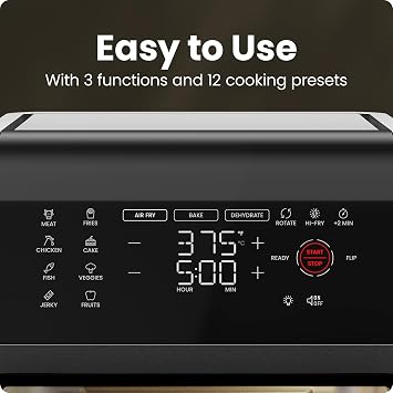 Chefman 12-Quart 5-in-1 Air Fryer Oven with Digital Timer, Touchscreen, and 12 Presets - Family Size Countertop Convection Oven, Dishwasher-Safe Parts