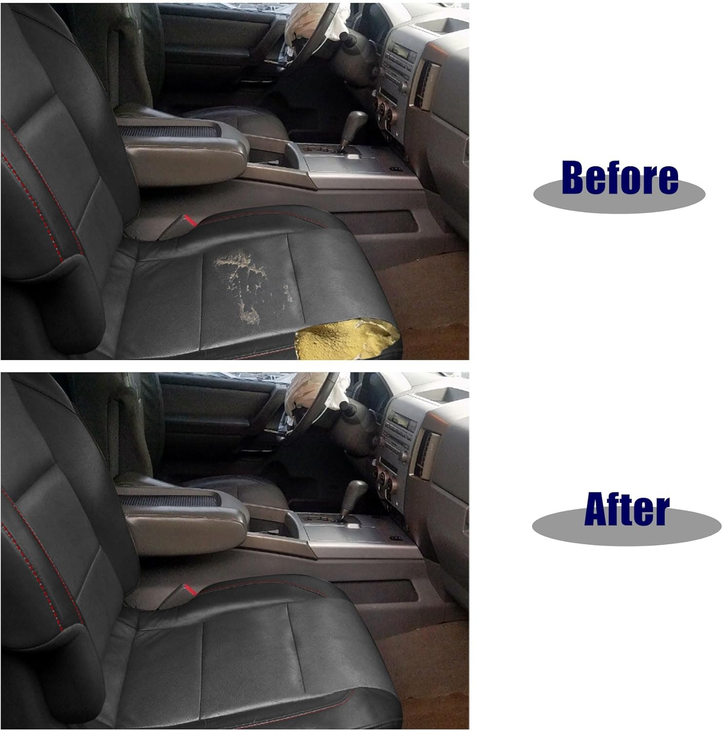 Driver Side Bottom Leather Seat Cover Fit for Nissan Titan PRO-4X Black Fit for Nissan Armada 2005-2015 (Black with Red Stitching)