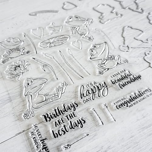 Miniatura 3 de Sellos para manualidades, juego de sellos y troqueles de corte transparentes de rana de dibujos animados para hacer tarjetas, troqueles de silicona