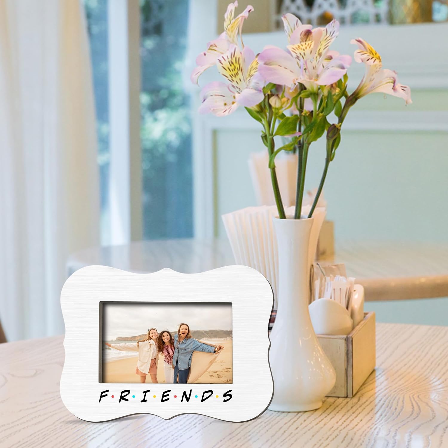4x6 Friends Picture Frame , White Wooden Photo Frame With Stand, Colorful Letter Design Friendship Desk Decor for Home Office, Thanksgiving Christmas Valentines Birthday Gift for Best Friend - A06 image 5
