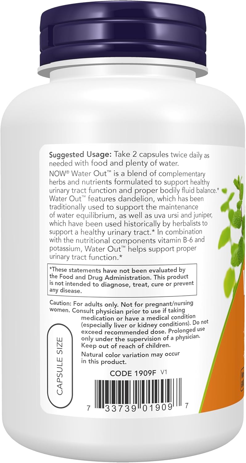 Now Supplements, Water Out with Standardized Uva Ursi, Dandelion, Potassium and Vitamin B-6, 200 Veg Capsules