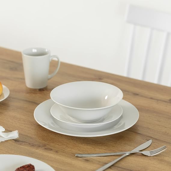 Perlaceo Luxurious Collection of White with Gold Rim Bone China Dinnerware Set Lightweight and Durable Service for 4 or 8, Dinner Plates, Salad Plates, and Soup Bowls (Service for 12, 48, Pieces)