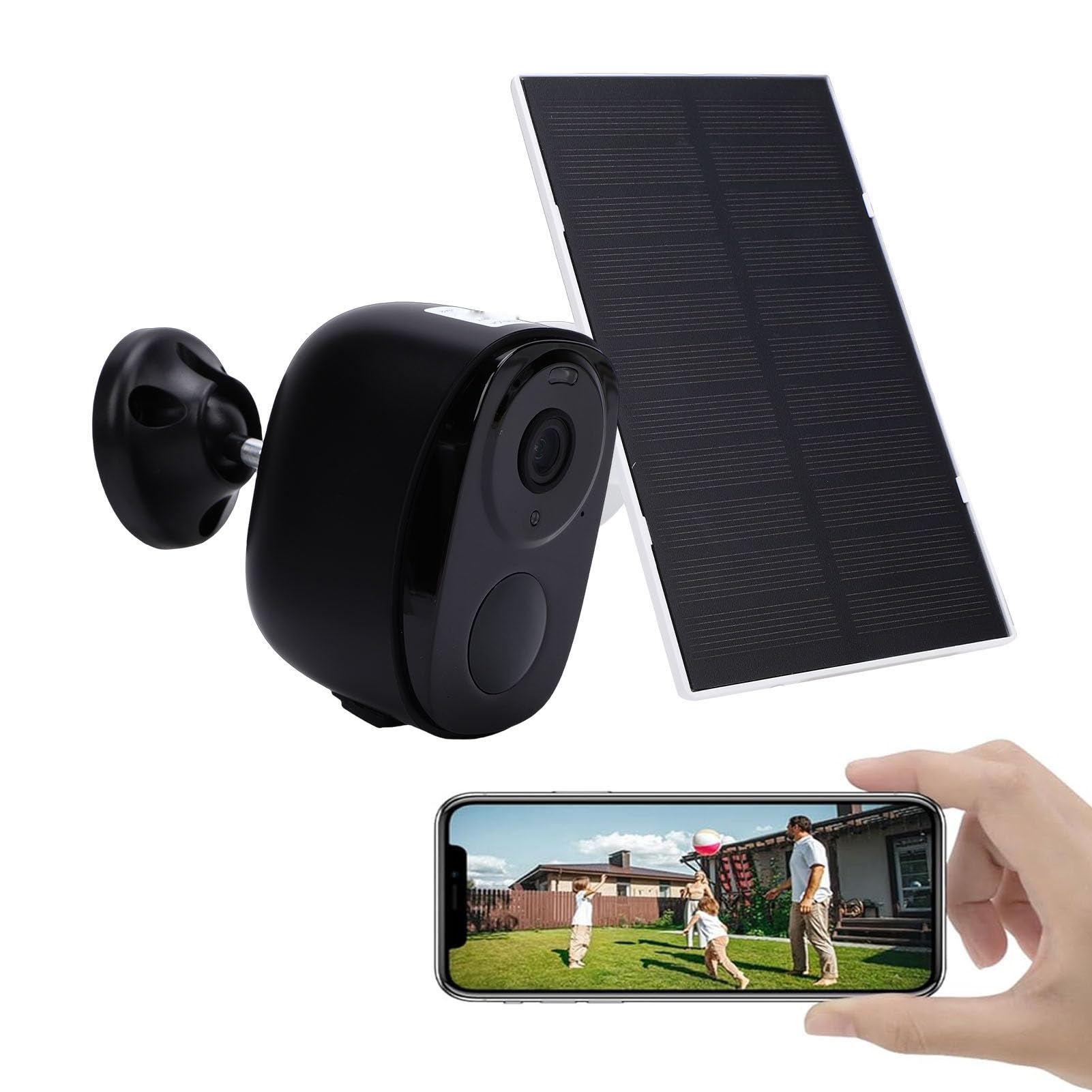 LICAEVEY Telecamera di Sicurezza Solare 2K HD 2.4GHz WiFi, Rilevamento Movimento PIR IP66 Telecamera di Sicurezza Esterna Impermeabile con Pannello Solare, Grandangolo 135°, Audio (BLACK)
