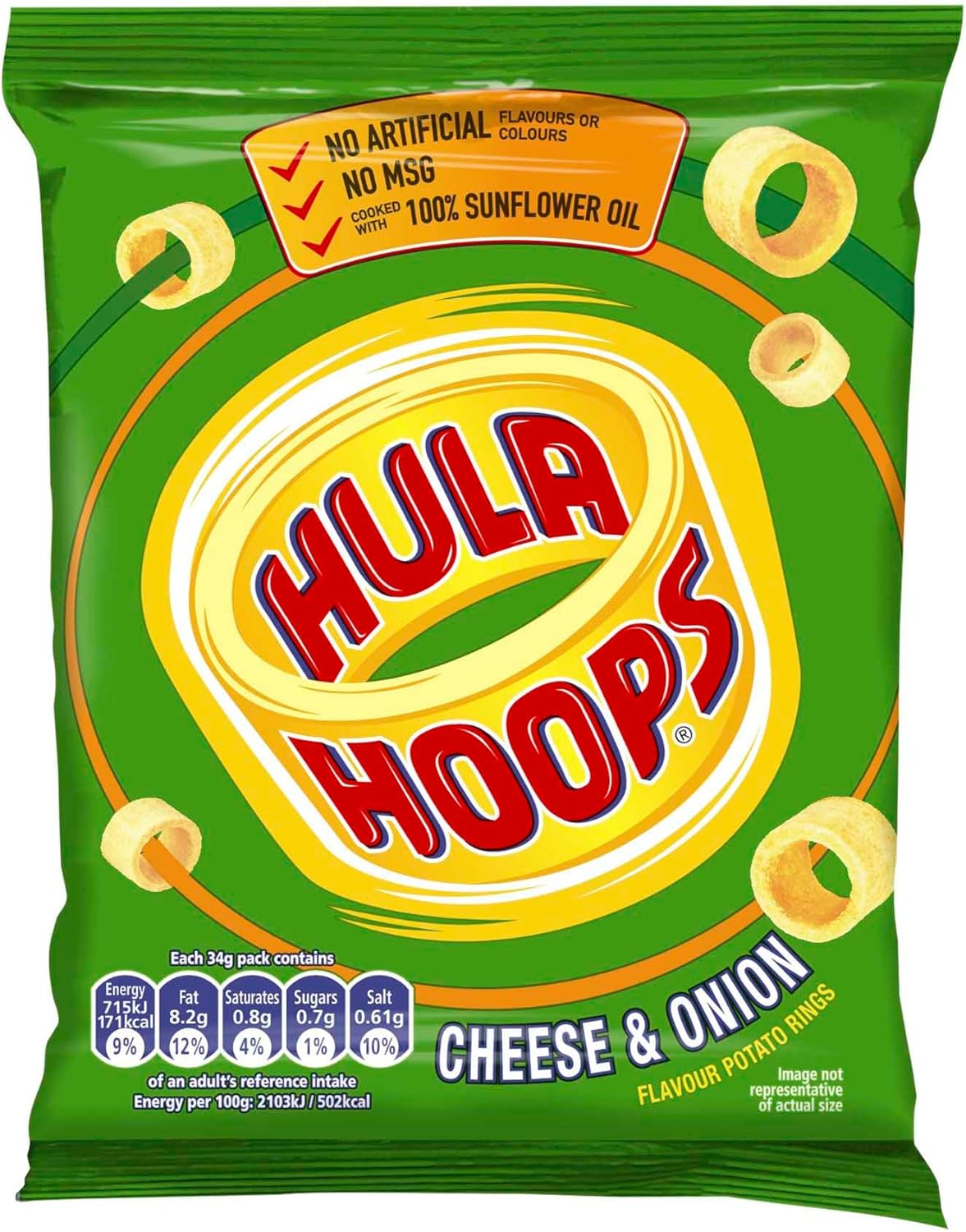 Hula Hoops Crunchy Potato Ring Crisps 34g x 32 (Cheese & Onion