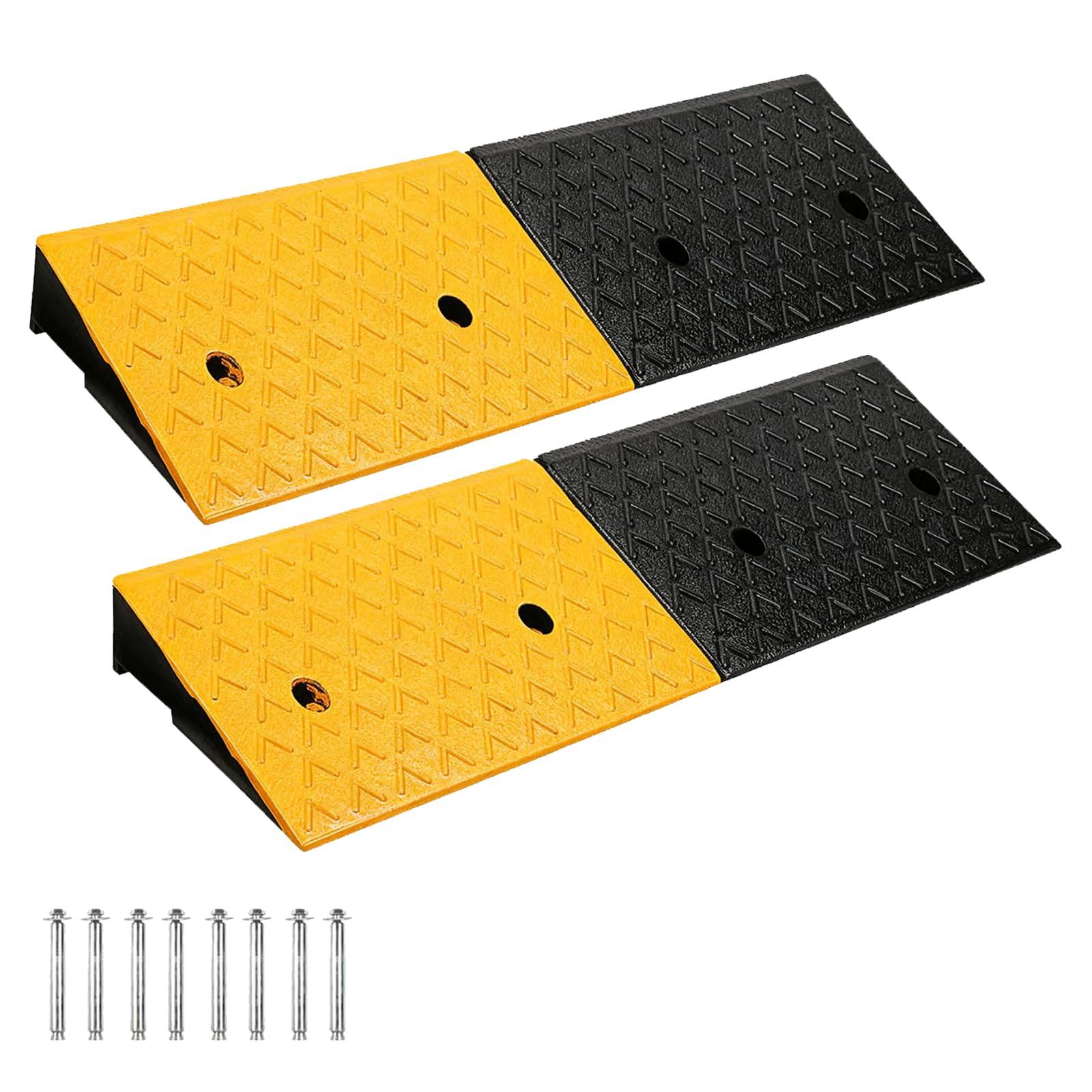 2 Stück Bordsteinrampe Auffahrtrampe 5cm hoch Randstein Rampe Bordsteinkantenrampe Gummi mit 4 Spreizschrauben Schwarz Dämpfungsrampen für Rollstühle, Autos und Motorräder 100 x 25 x 5 cm