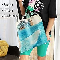 Vista 7 de Bolsa de lona para mujer, con bonito estampado, reutilizable, de algodón, a la moda, escuela, compras, playa, comestibles