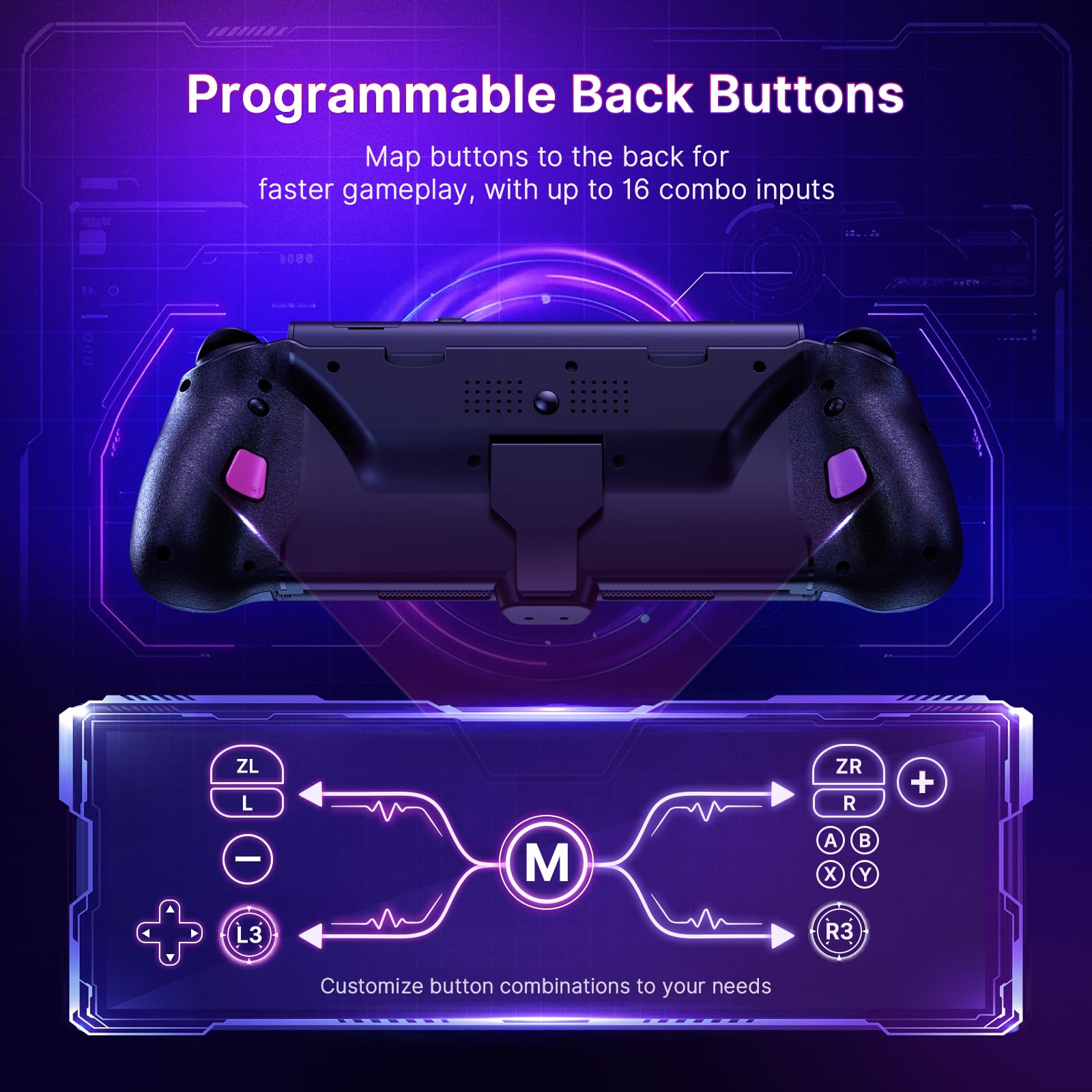 NexiGo Hall-Effekt-Gripcon mit Tragetasche für Switch 2, 4K-HDMI-Ausgang für TV-Modus, Handheld-Controller mit Hall-Sensing-Joysticks und Triggern, RGB-Lichter, Mapping, 6-Achsen-Gyro, Turbo, Cosmic