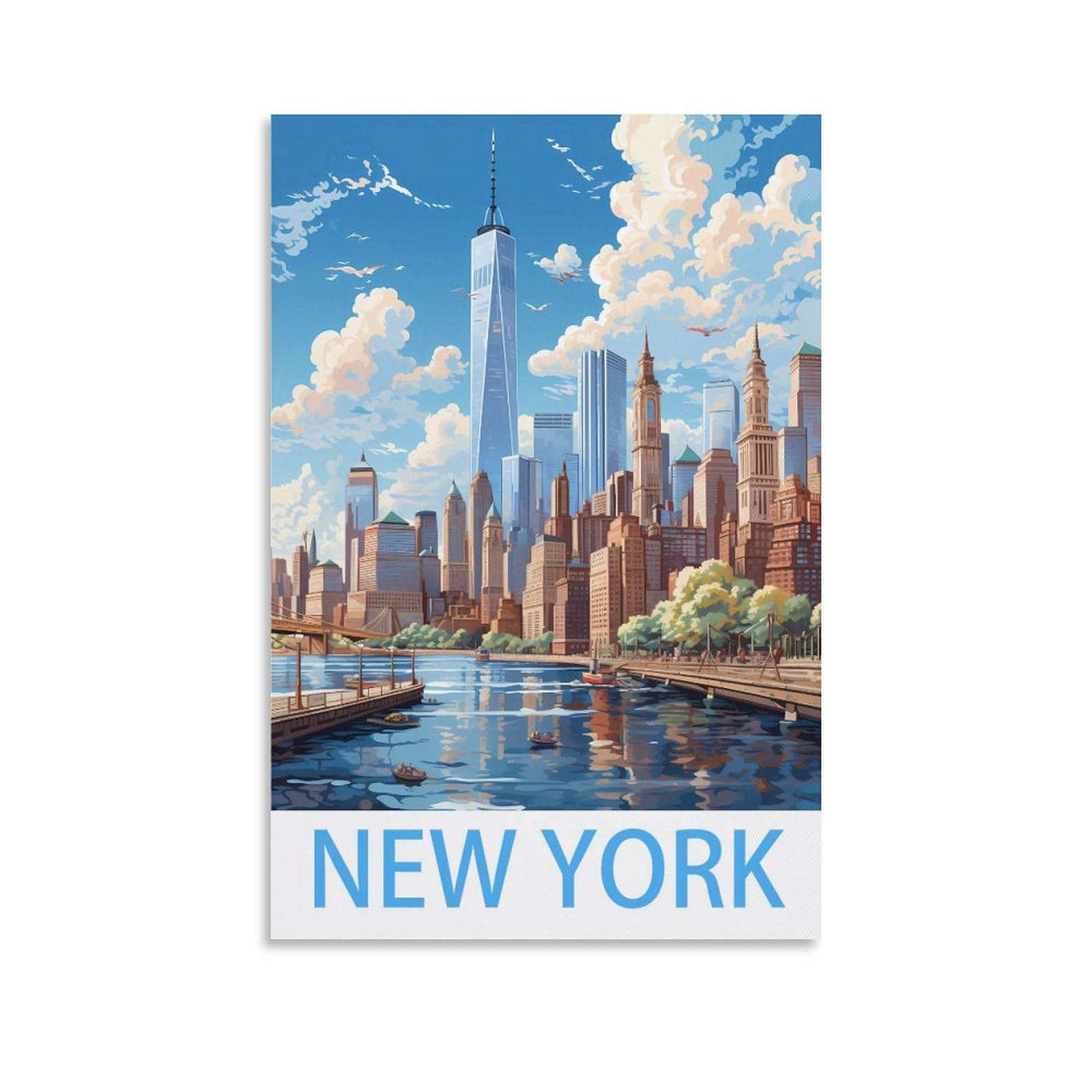 JavoN New York Vintage Travel Posters 08x12inch(20x30cm) Canvas Art Poster And Wall Art Picture Print Bedroom Decor