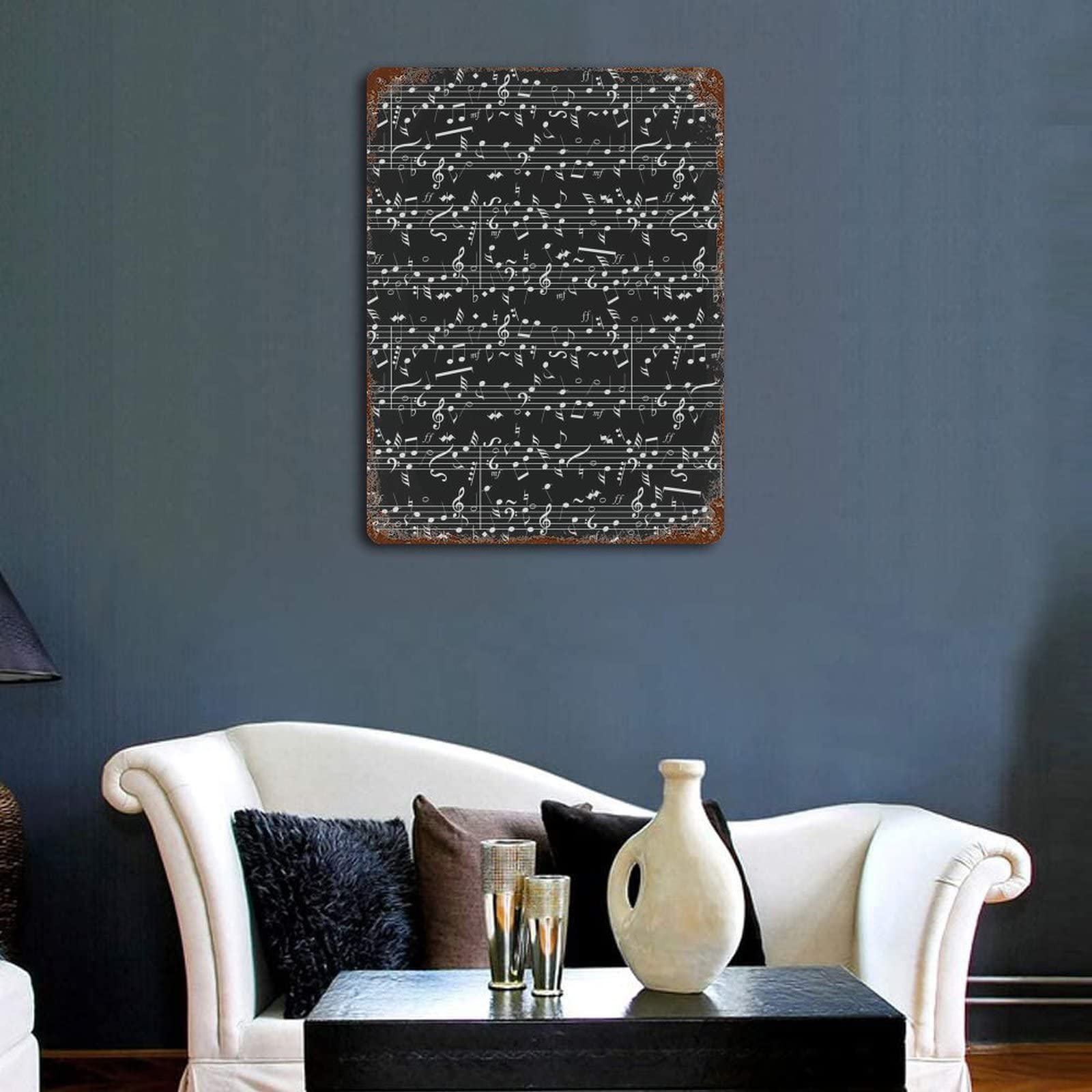 Targa con note musicali - Cartelli da parete in metallo per fattoria - Decorazione da parete musicale per la casa e la fattoria, decora il tuo spazio galleria