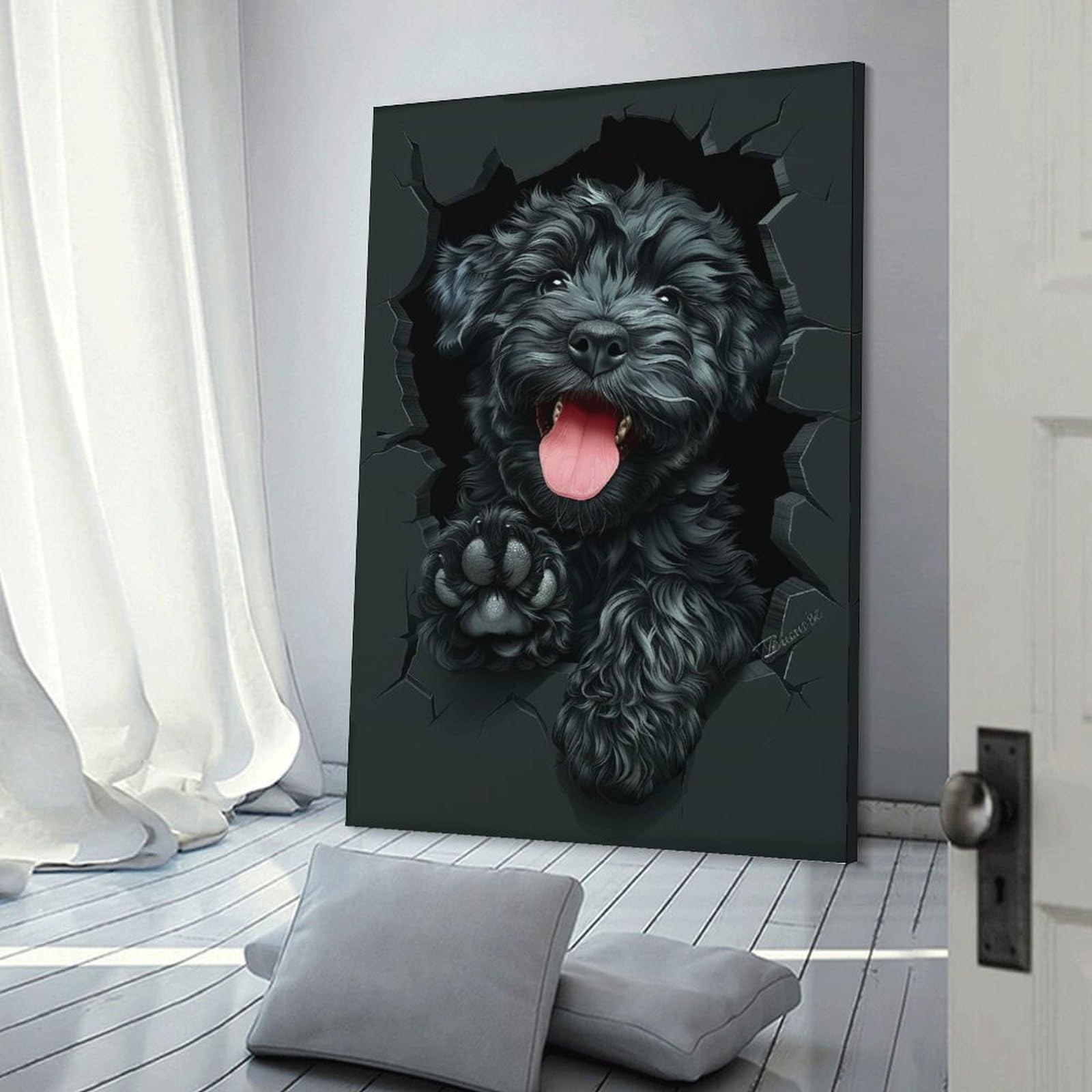 Junmoney Black Russian Terrier Home Decor Wall Art 24x36inch(60x90cm), for Art Walls, Layered Displays Or Homes, A Versatile Canvas Print for Layering