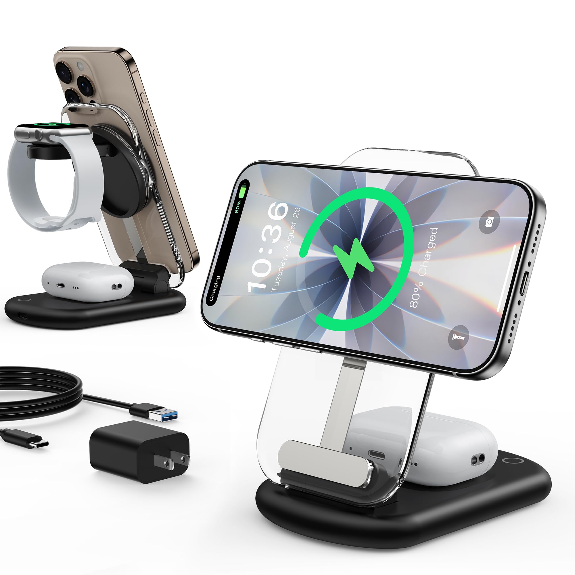 Mukiya 3in1充電器 ワイヤレス充電器 MagSafe充電器 - 折り畳…