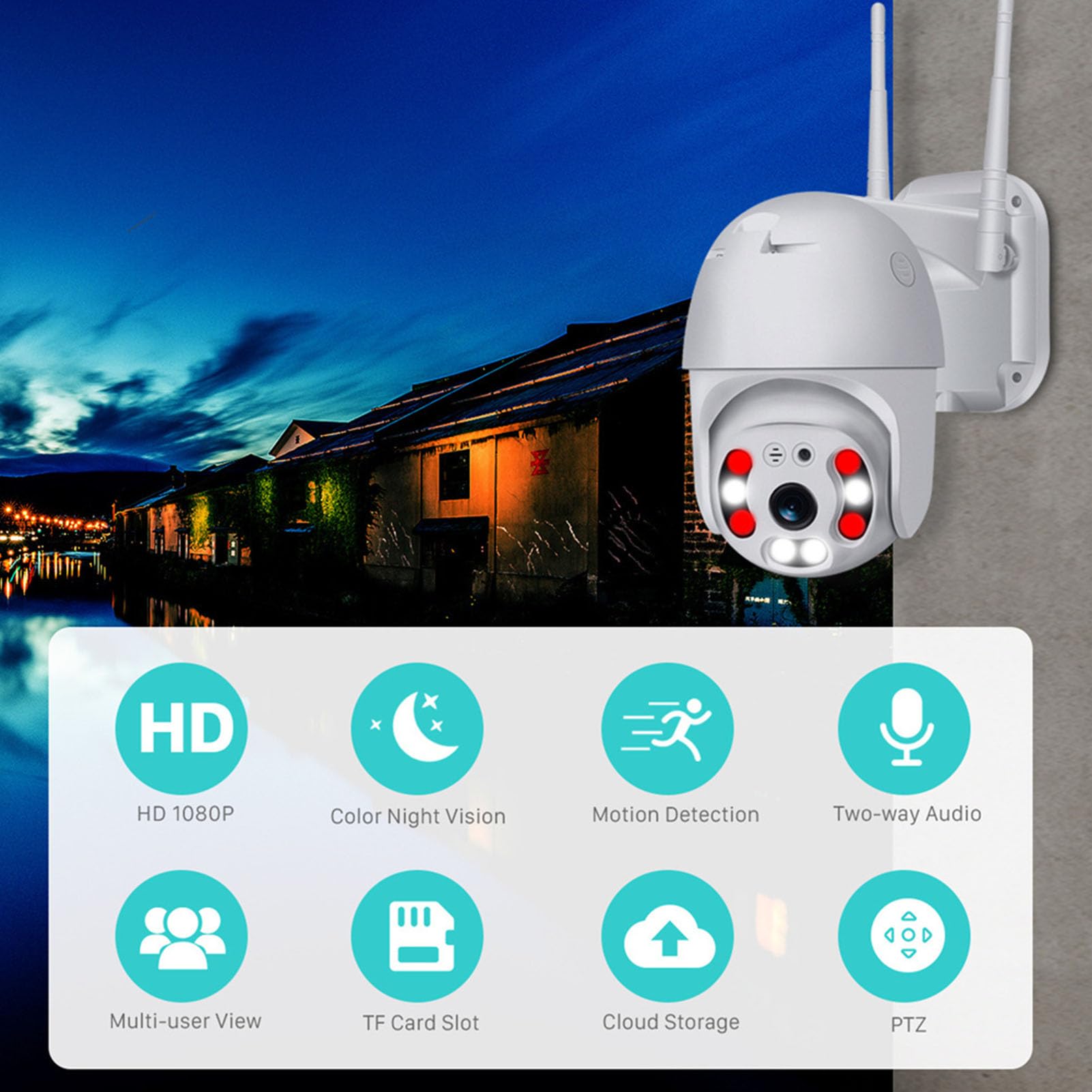 Kamera Bezpieczeństwa Bezprzewodowa Zewnętrzna Kamera PTZ Wifi IP Wewnętrzna Kamera Nadzoru Domowego, Mini Kamera Obrotowa z Kolorowym Noktowizorem 2-kierunkowa Rozmowa (Wtyczka