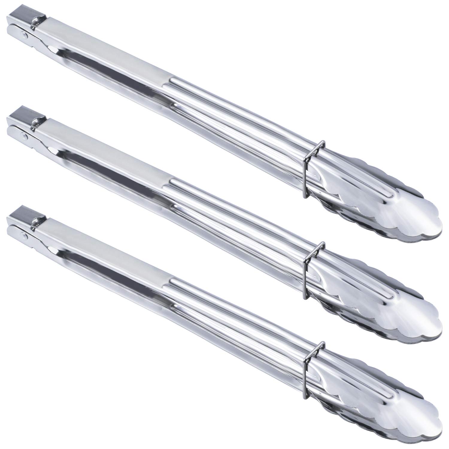 Stainless Steel Locking Kitchen Tongs Extra Long Sturdy Heavy Duty Tongs Set for Cooking Grilling and Barbecue BBQ (14-Inch 3 Pieces)