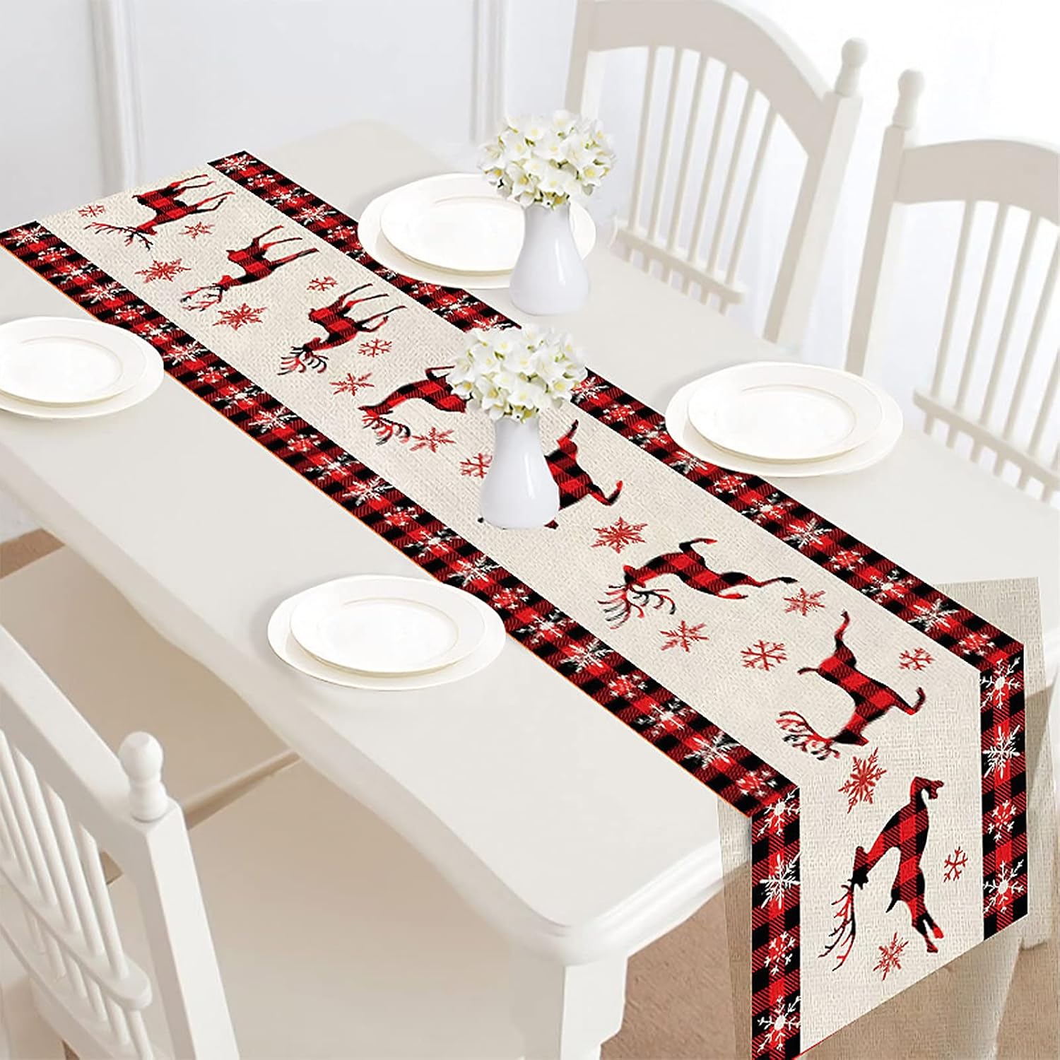 MultiValue Red Christmas Table Runner, Linen Classic Xmas Table Runner