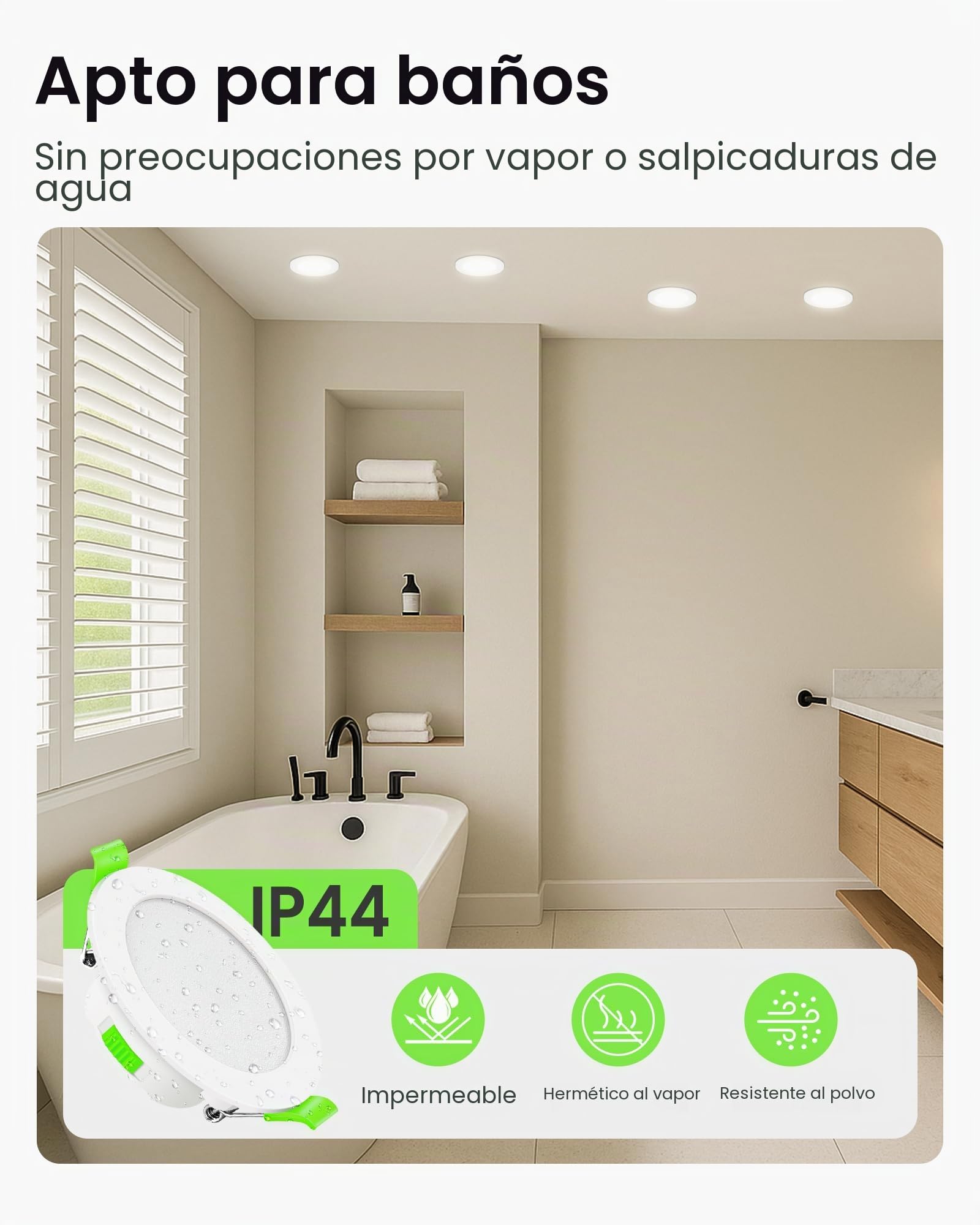 ALUSSO Downlight LED Techo Empotrable Regulable, 7W IP44 Focos Interior Techo Empotrado 3000K 4000K 6500K Ajustable, Ultradelgado 29mm, φ67-75mm, Ojos de Buey Baño Salón, 6 Pack