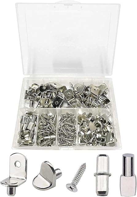 Sandiyago Shelf Support Pegs Studs, 150 Pcs 5 Style Metal Shelf Pins Nickel Plated for Furniture Cupboard Closet Bookcase Shelf