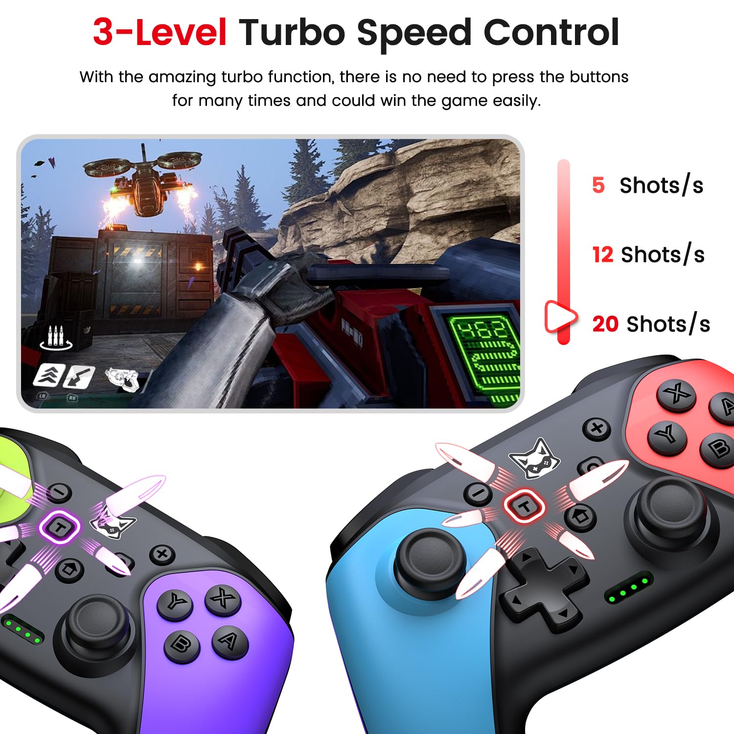 [2er-Set] Wireless Switch Pro Controller für Switch 2/1/Lite/OLED/Android/IOS/Windows, Gamepad mit Programmierbar/6-Achsen Gyroskop/Dual Vibration/Turbo, Ergonomisch Gestalteter Präzise Joystick