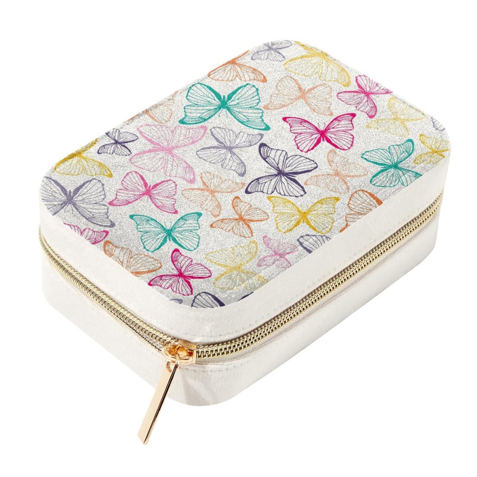 Boîte à bijoux de voyage en velours motif papillon compacte pour bagues
