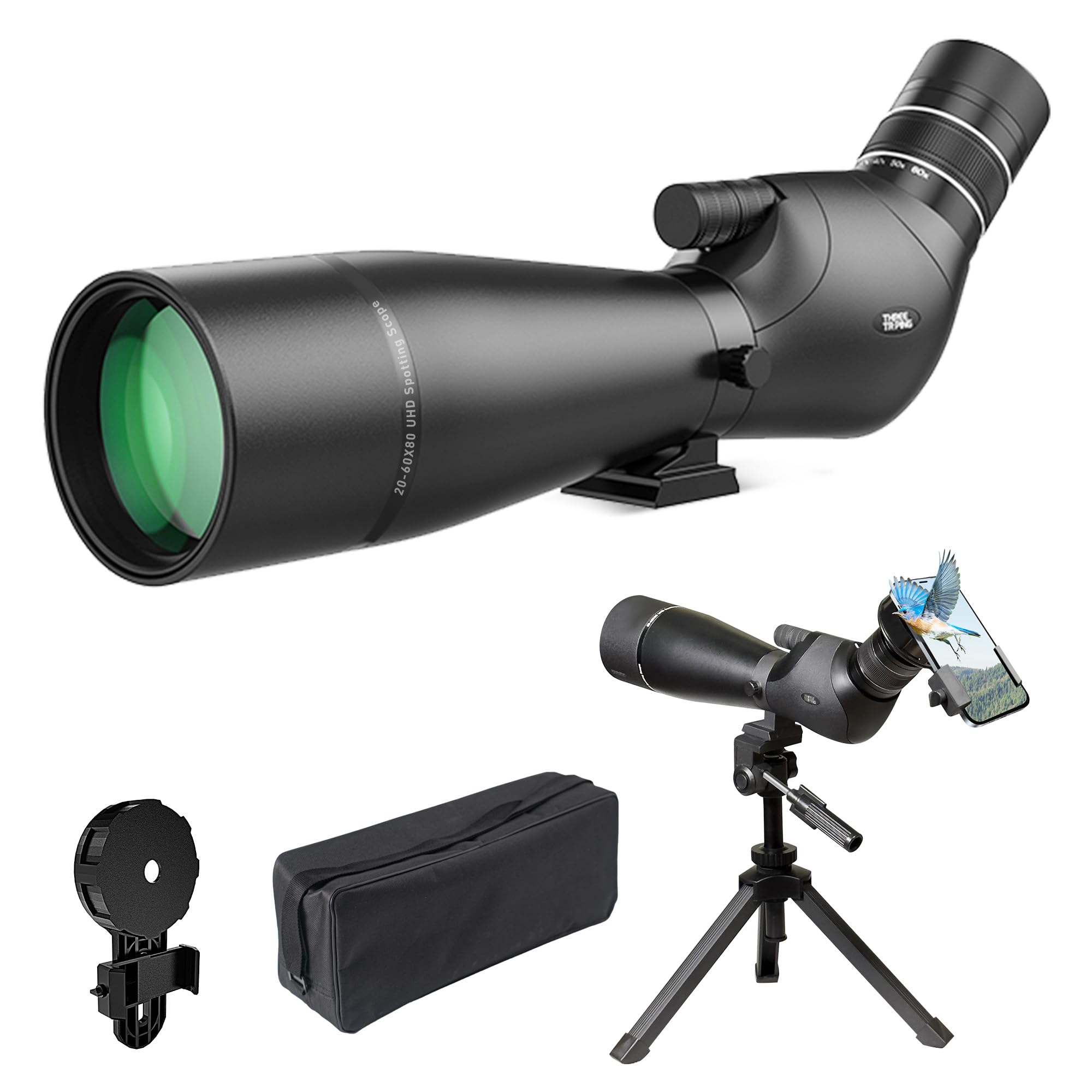 Spotting Scope HD Optics 20-60x80 for Target Shooting