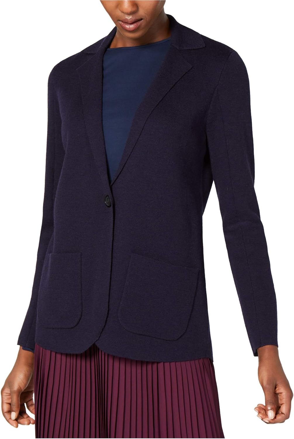 Notch Collar Cardigan Sweater Navy 