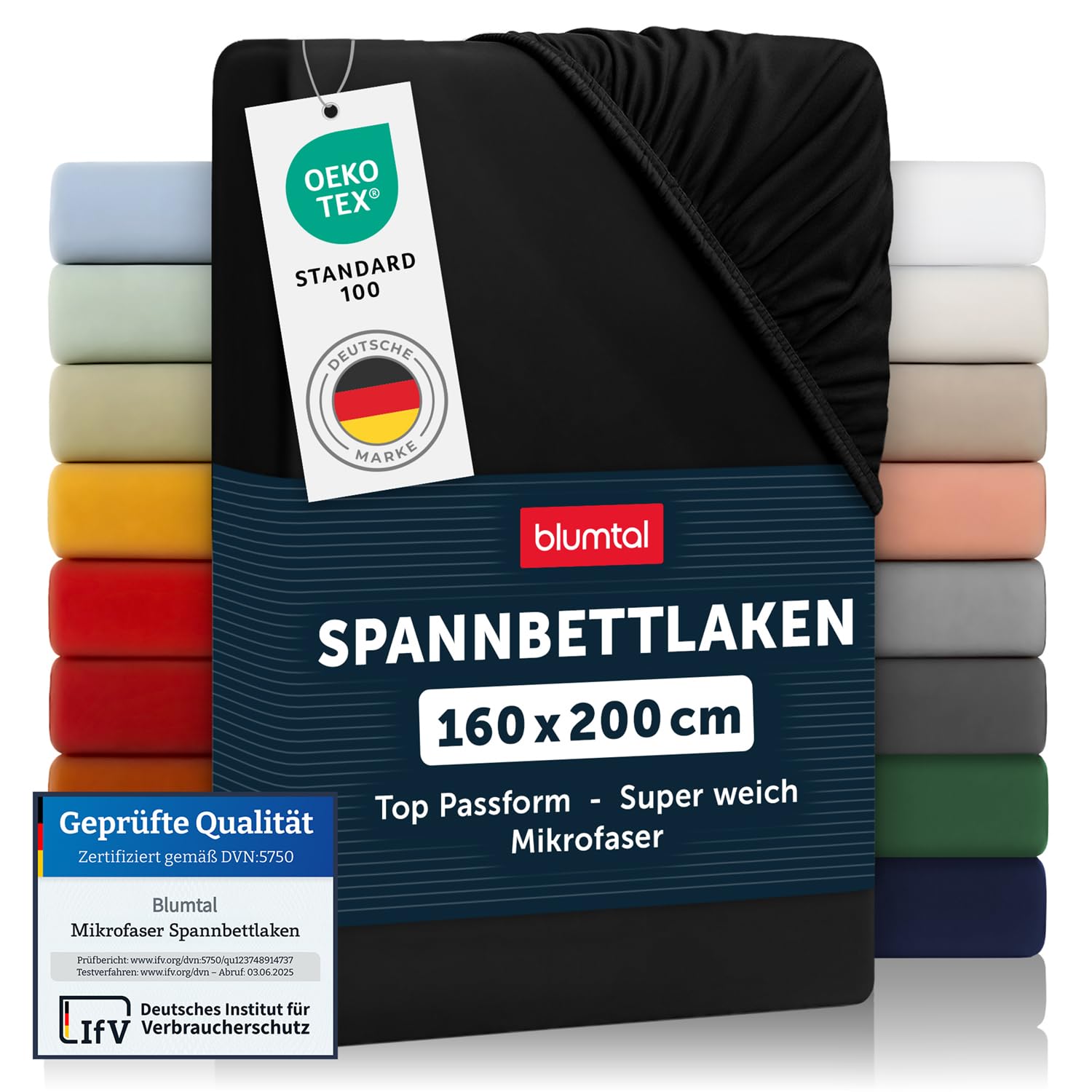 Blumtal® Spannbettlaken 160x200x30cm aus Microfaser - Oekotex zertifiziertes Bettlaken Spannbettlaken in Schwarz