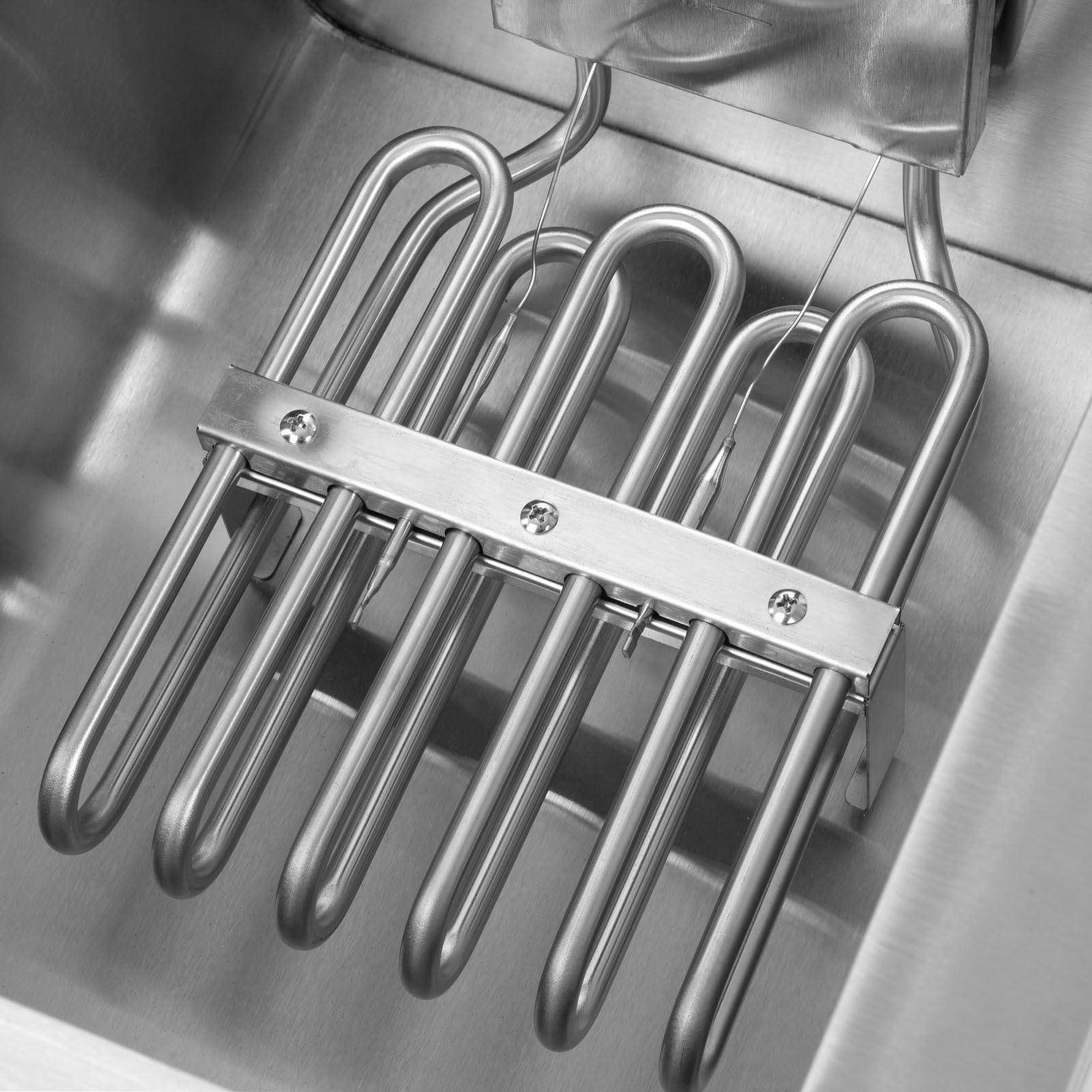 VERTES Friggitrice in acciaio inox 10L, 3000W, 230V, principio della zona fredda, temperatura regolabile in continuo 50-250°C, rubinetto di scarico, cestello per frittura, pulsante di reset, a olio