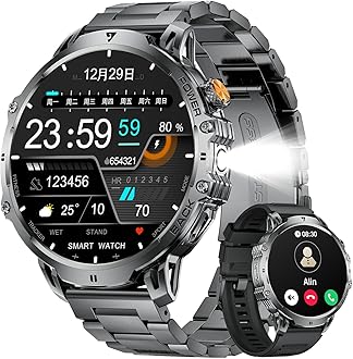 LIGE Men's Smart Watch with Bluetooth Calling, 1.85 Inches Large Smartwatch with 1000 mAh Battery, LED Torch, 100+ Sportmodi, Heart Rate, Sleep Monitor